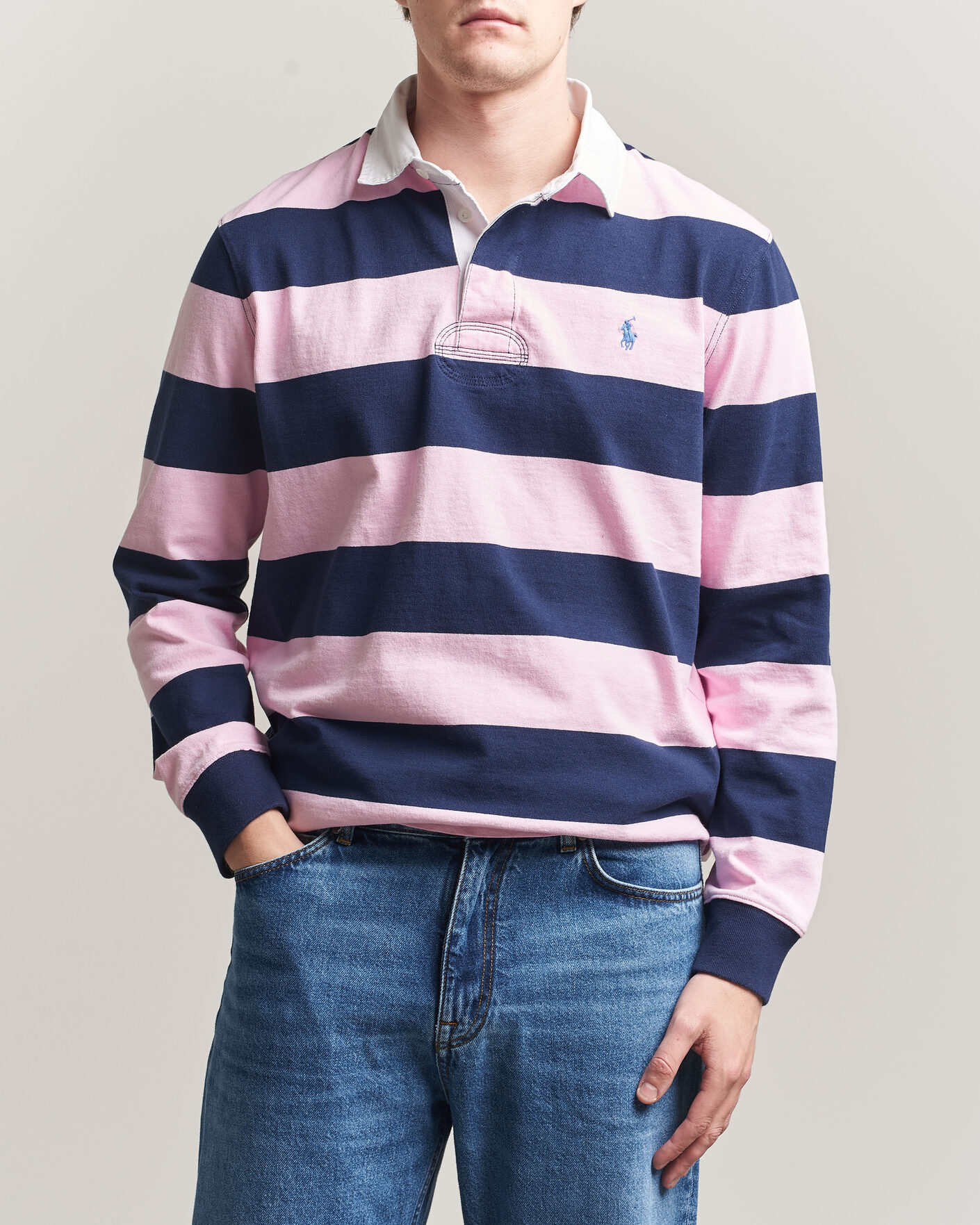 Heren | Truien | Polo Ralph Lauren | Jersey Striped Rugger Carmel Pink/Newport Navy