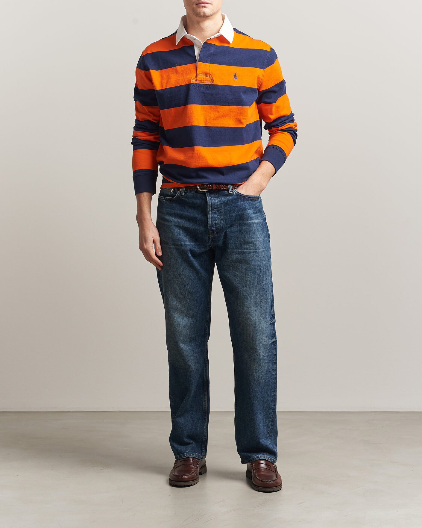 Heren | Truien | Polo Ralph Lauren | Jersey Striped Rugger Sailing Orange/Newport Navy