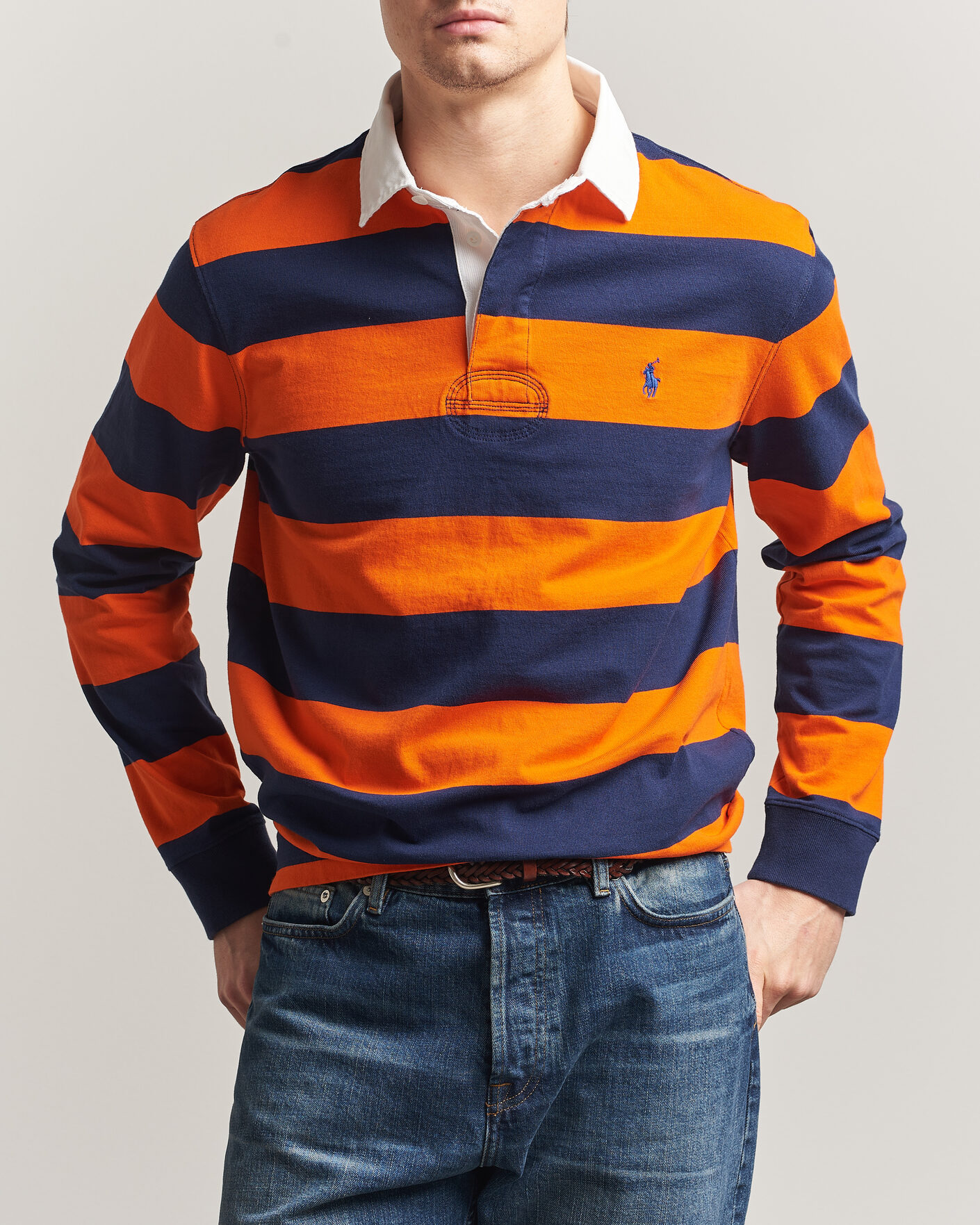 Heren | Truien | Polo Ralph Lauren | Jersey Striped Rugger Sailing Orange/Newport Navy