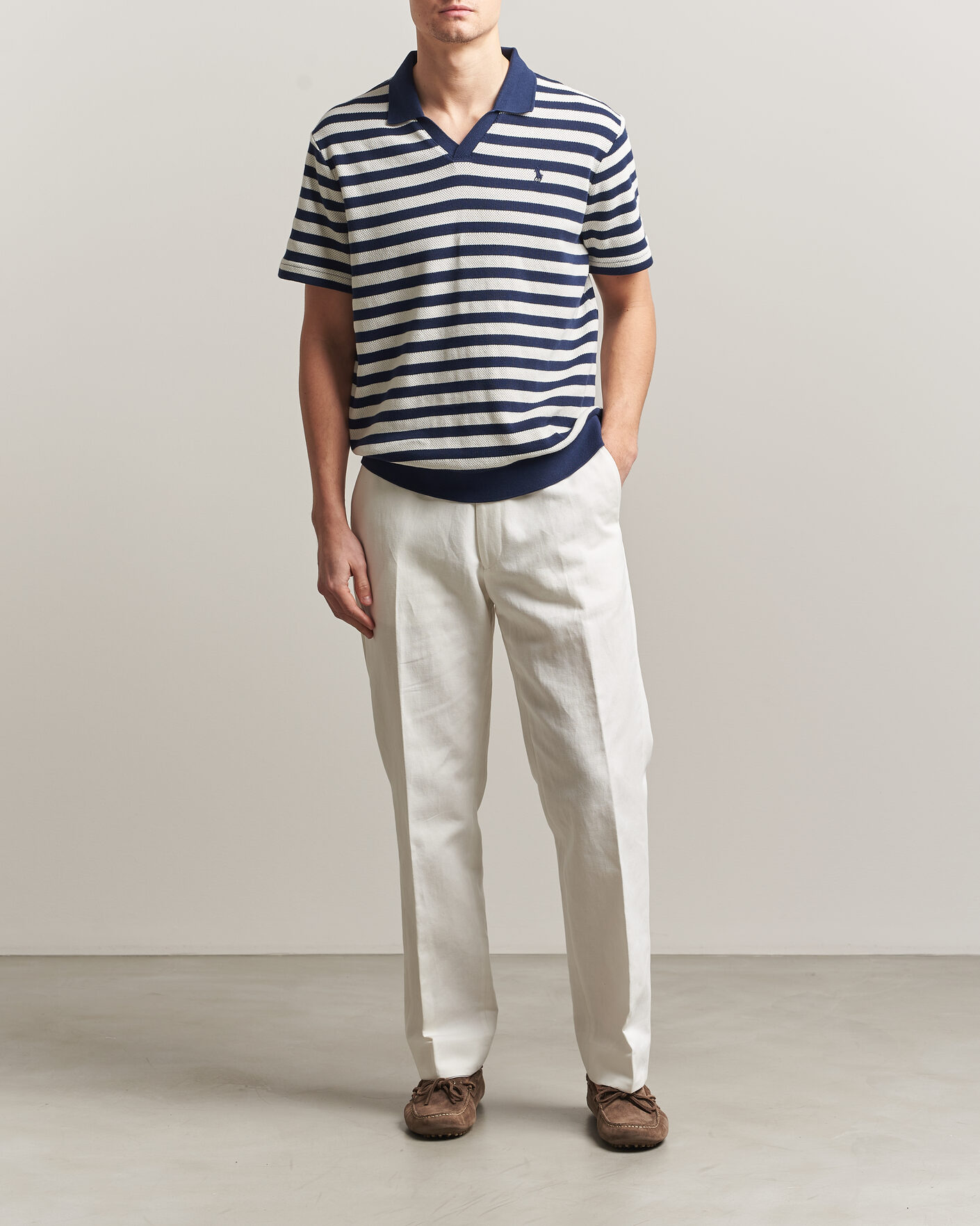 Heren | Polo's | Polo Ralph Lauren | Cotton Texture Striped Polo Newport Navy/Cream