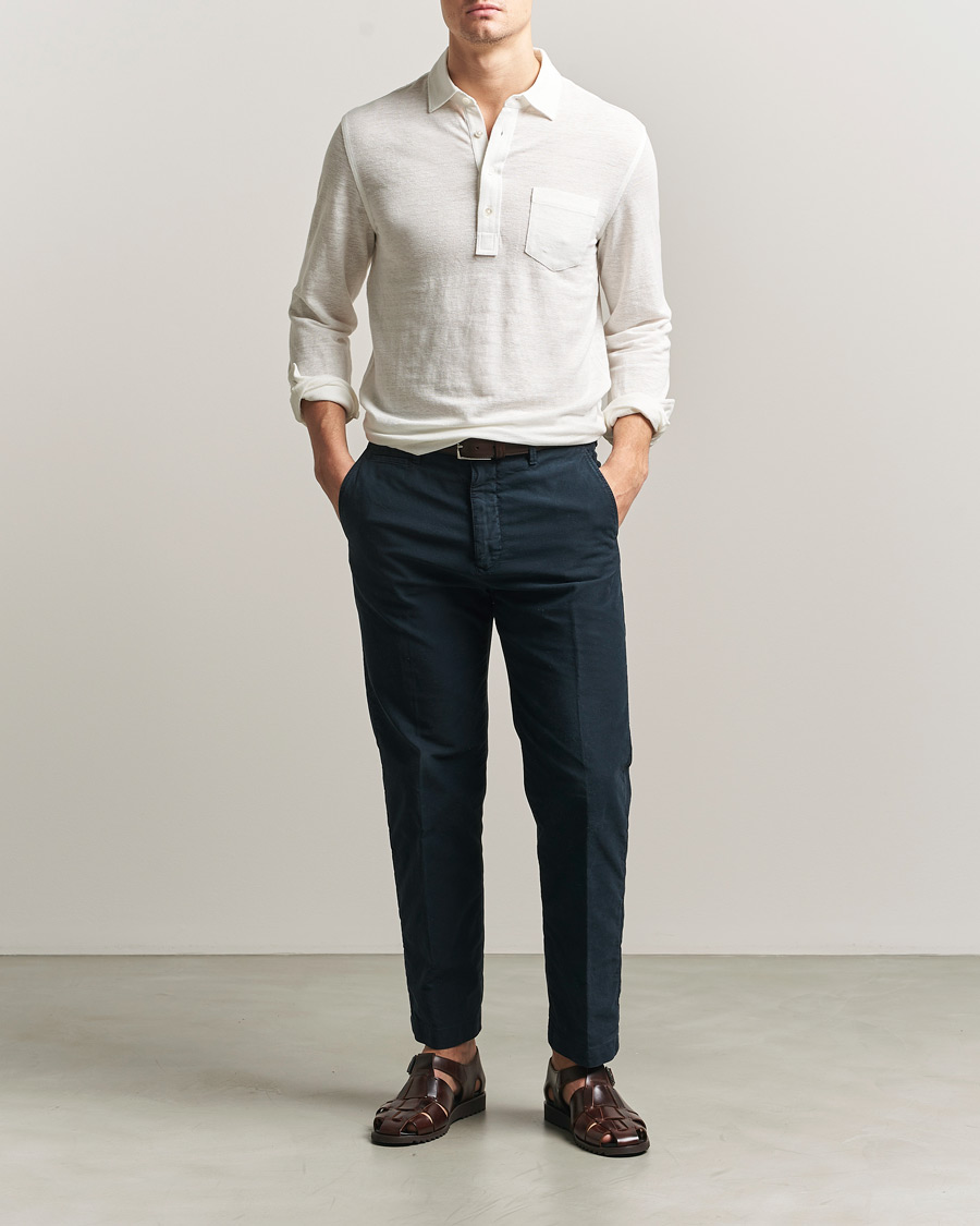 Heren | Polo's | Polo Ralph Lauren | Long Sleeve Linen Polo Deckwash White