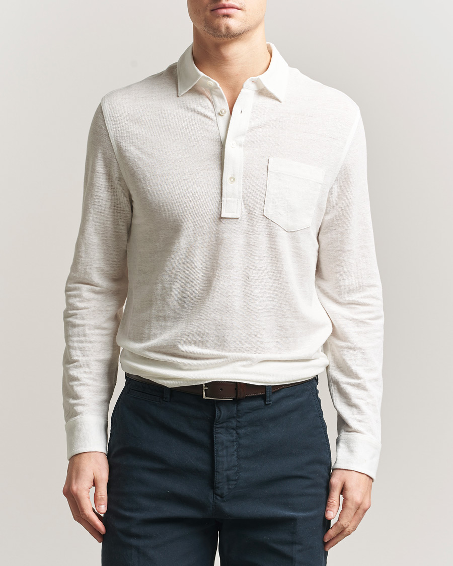 Heren | Polo's | Polo Ralph Lauren | Long Sleeve Linen Polo Deckwash White