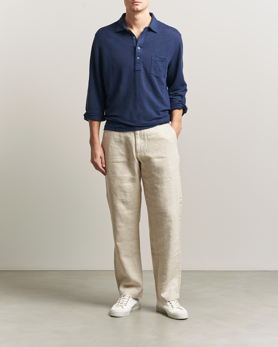Heren | Polo's | Polo Ralph Lauren | Long Sleeve Linen Polo Newport Navy