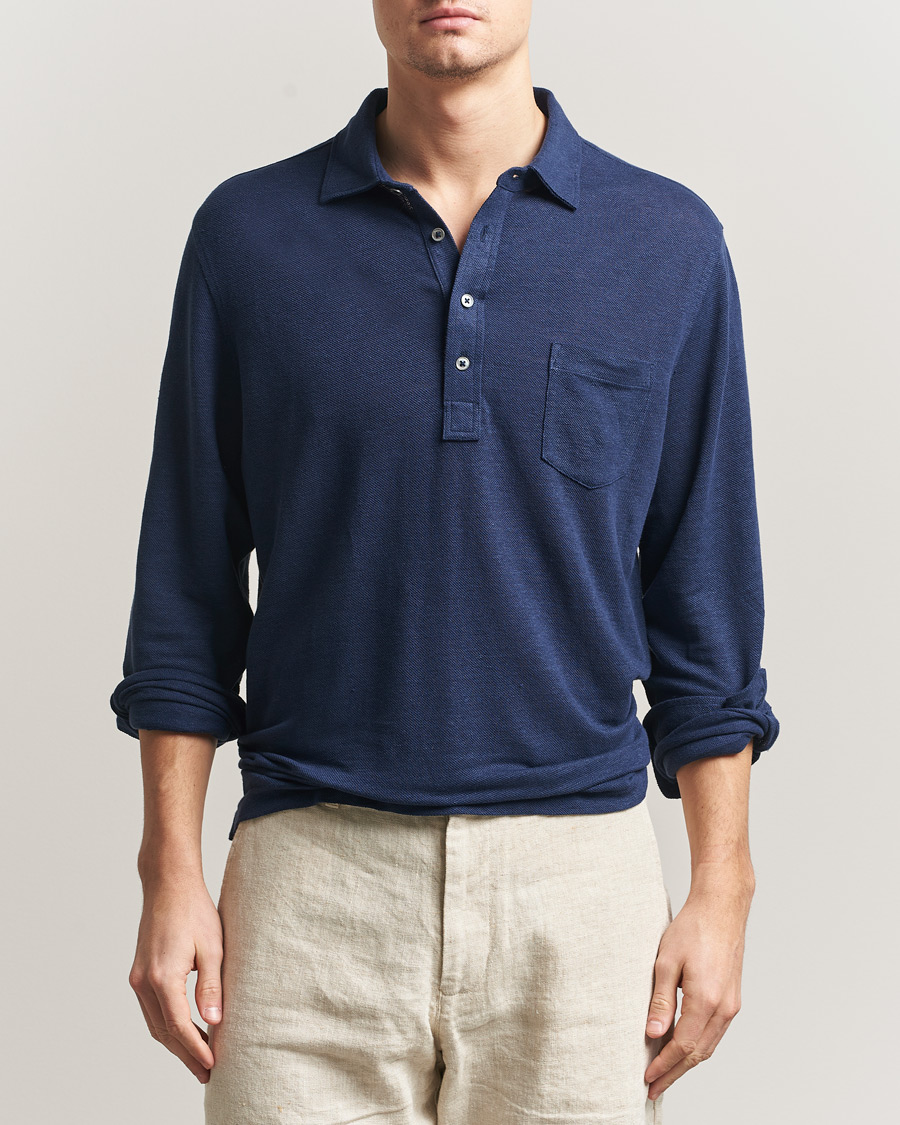 Heren | Polo's | Polo Ralph Lauren | Long Sleeve Linen Polo Newport Navy