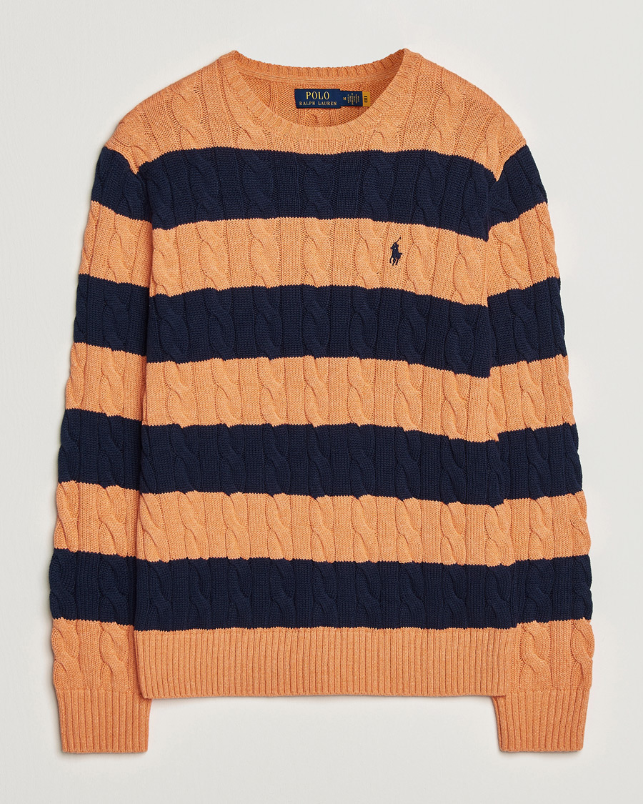 Heren | Truien | Polo Ralph Lauren | Striped Cotton Cable Sweater Orange Navy Combo