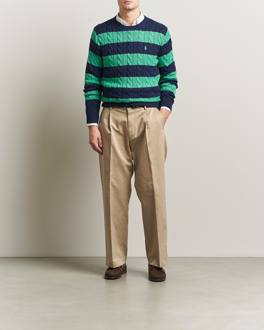 Heren | Truien | Polo Ralph Lauren | Striped Cotton Cable Sweater Navy Green Combo