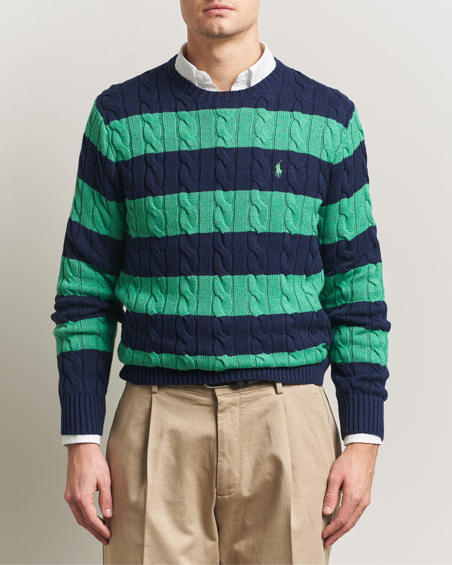 Heren | Truien | Polo Ralph Lauren | Striped Cotton Cable Sweater Navy Green Combo