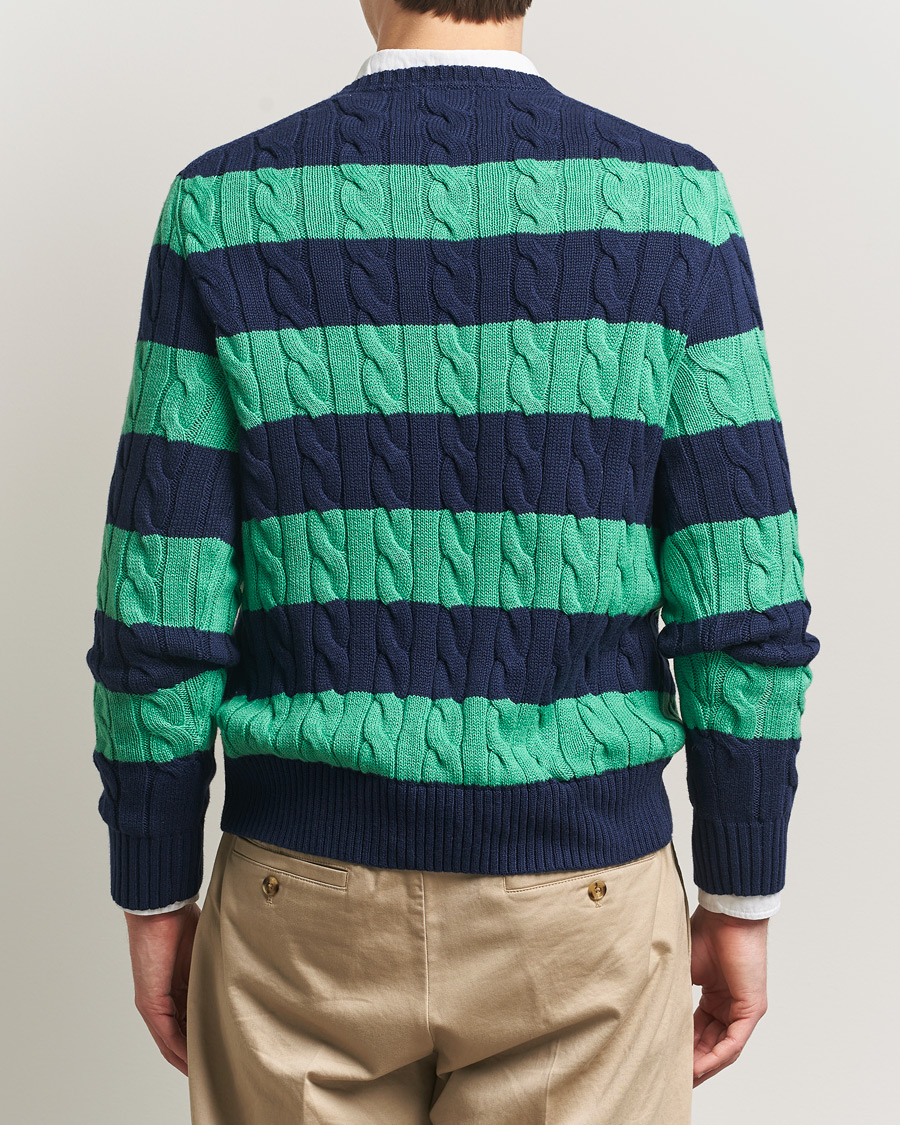 Heren | Truien | Polo Ralph Lauren | Striped Cotton Cable Sweater Navy Green Combo