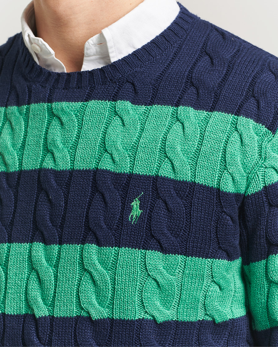 Heren | Truien | Polo Ralph Lauren | Striped Cotton Cable Sweater Navy Green Combo