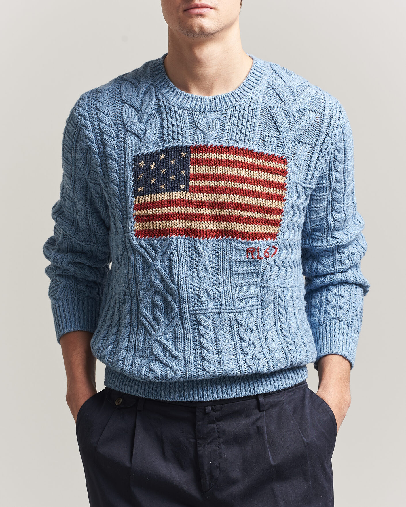 Heren | Truien | Polo Ralph Lauren | Cotton Flag Sweater Light Blue Combo
