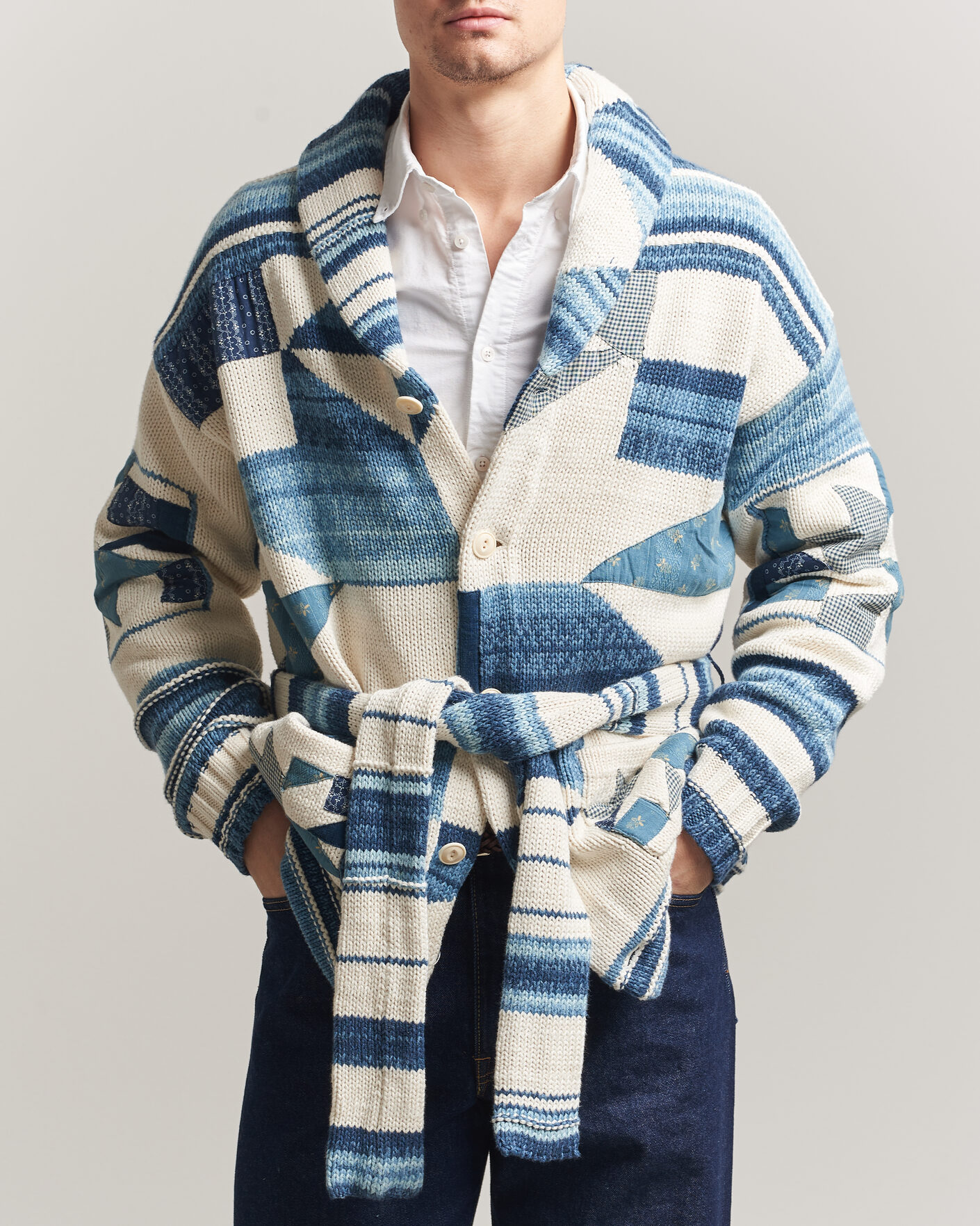Heren | Truien | Polo Ralph Lauren | Cotton Linen Cardigan Cream Blue Combo