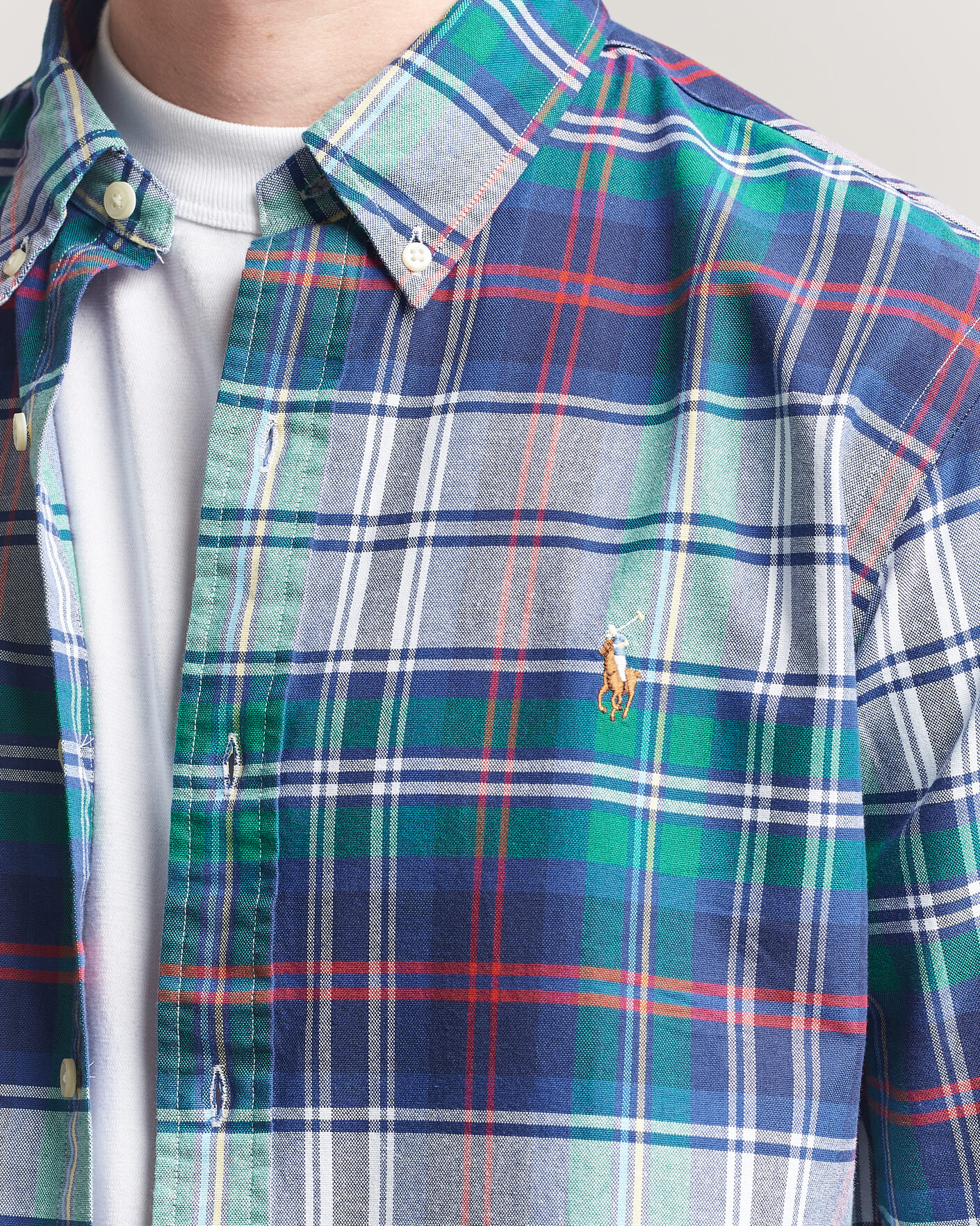 Heren | Overhemden | Polo Ralph Lauren | Custom Fit Checked Oxford Shirt Green/Blue Multi