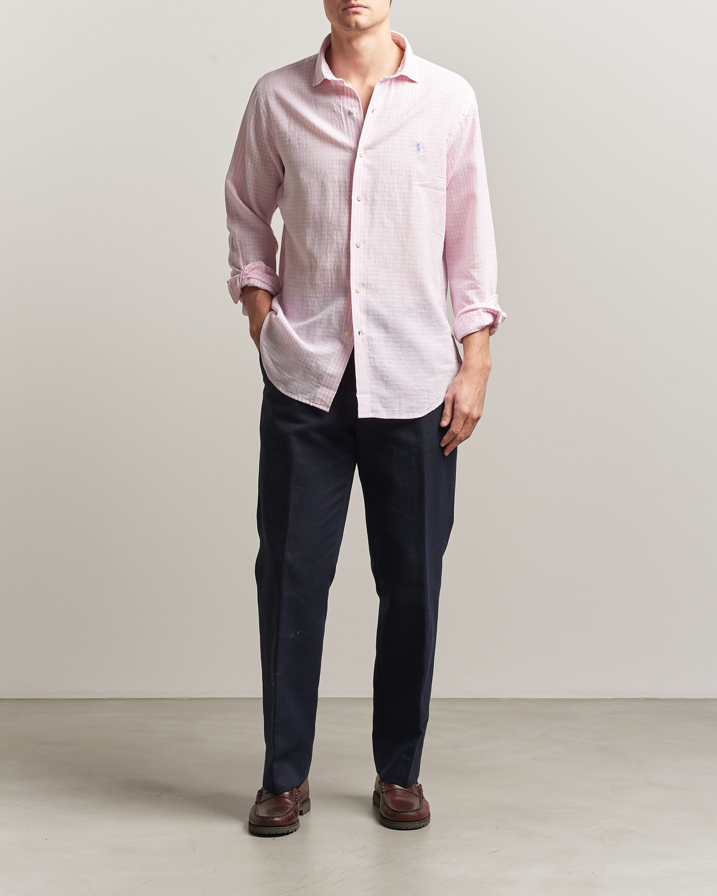 Heren | Overhemden | Polo Ralph Lauren | Cotton/Linen Seersucker Shirt Pink/White