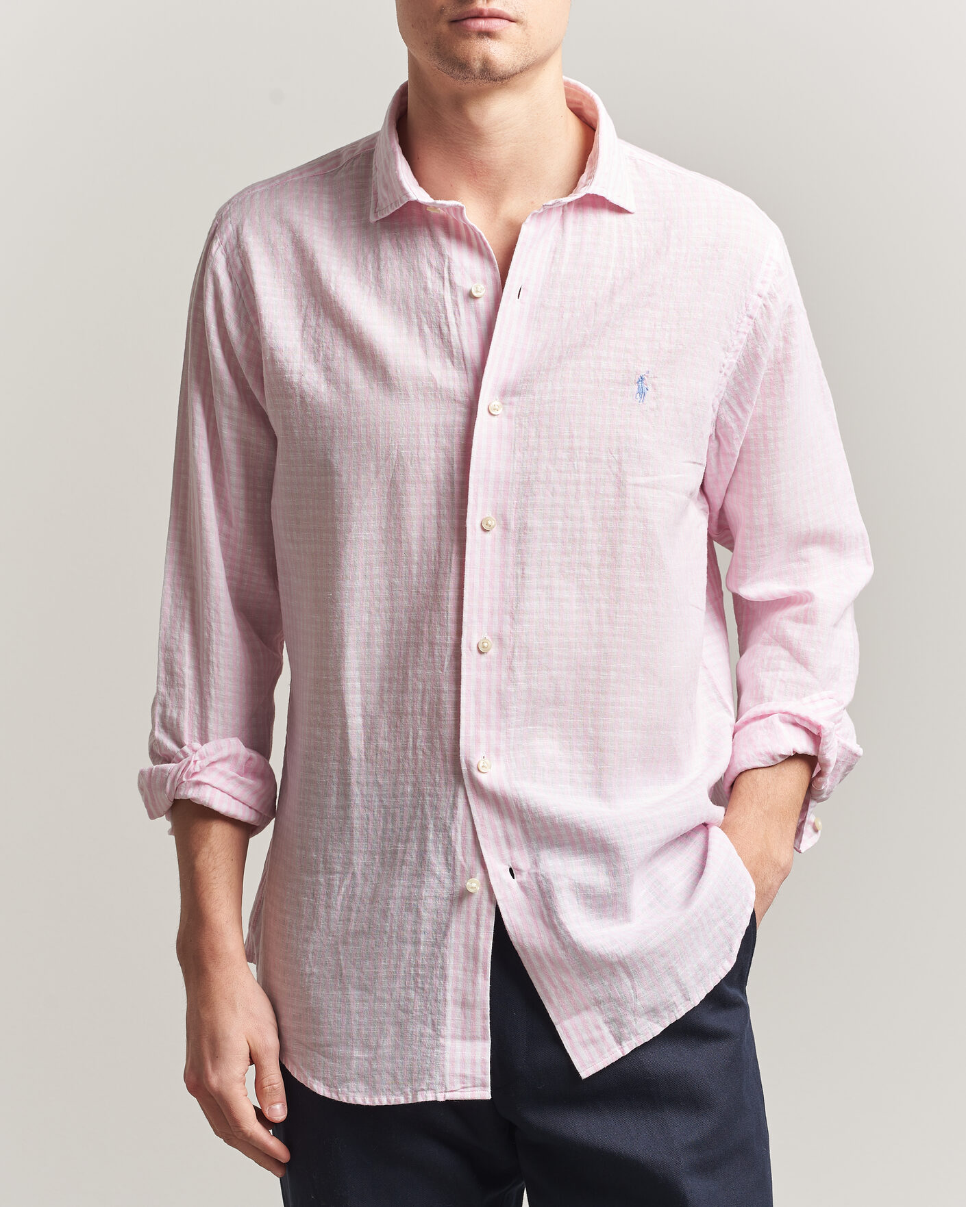 Heren | Overhemden | Polo Ralph Lauren | Cotton/Linen Seersucker Shirt Pink/White