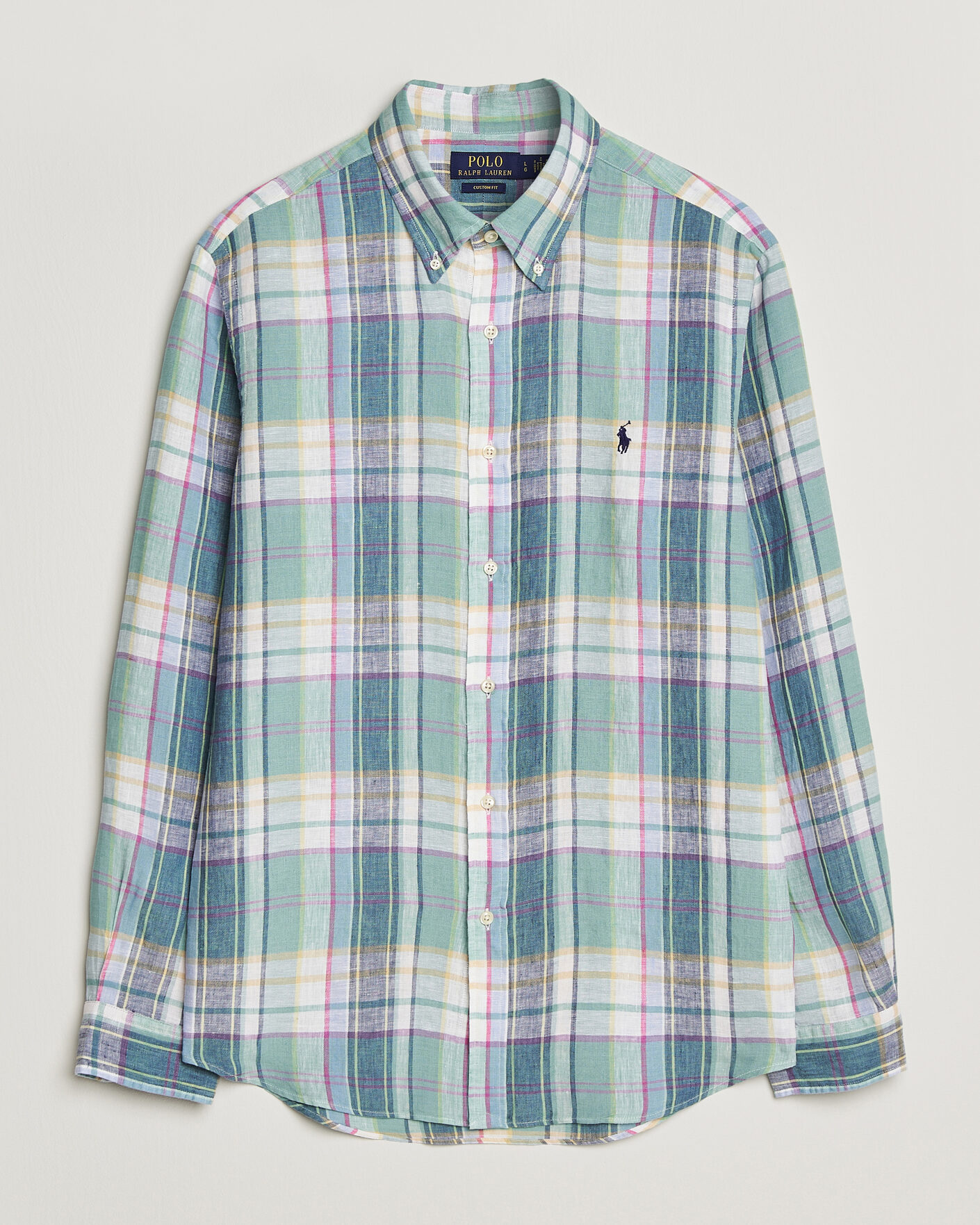 Heren | Overhemden | Polo Ralph Lauren | Custom Fit Check Linen Shirt Green/Blue/White