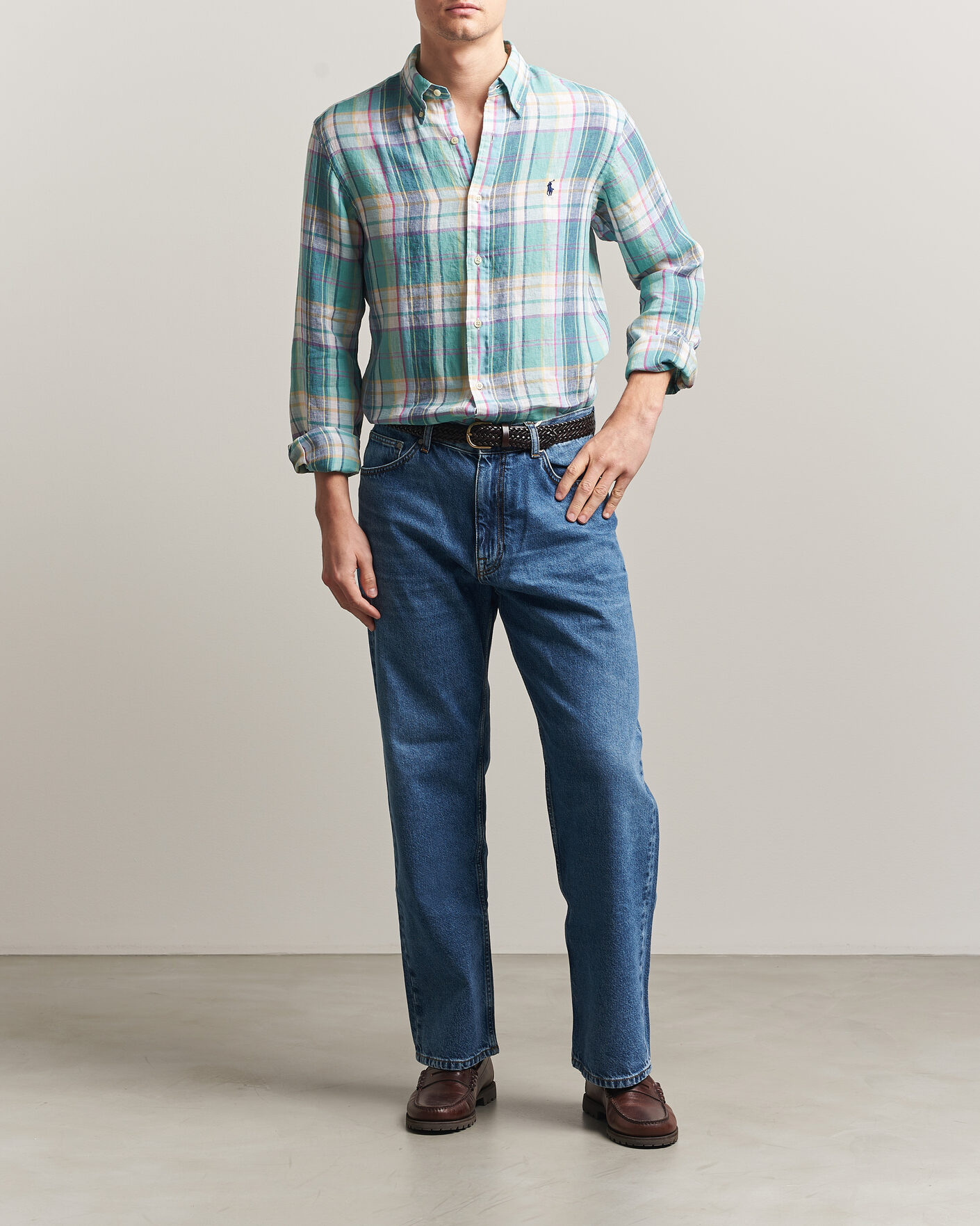 Heren | Overhemden | Polo Ralph Lauren | Custom Fit Check Linen Shirt Green/Blue/White