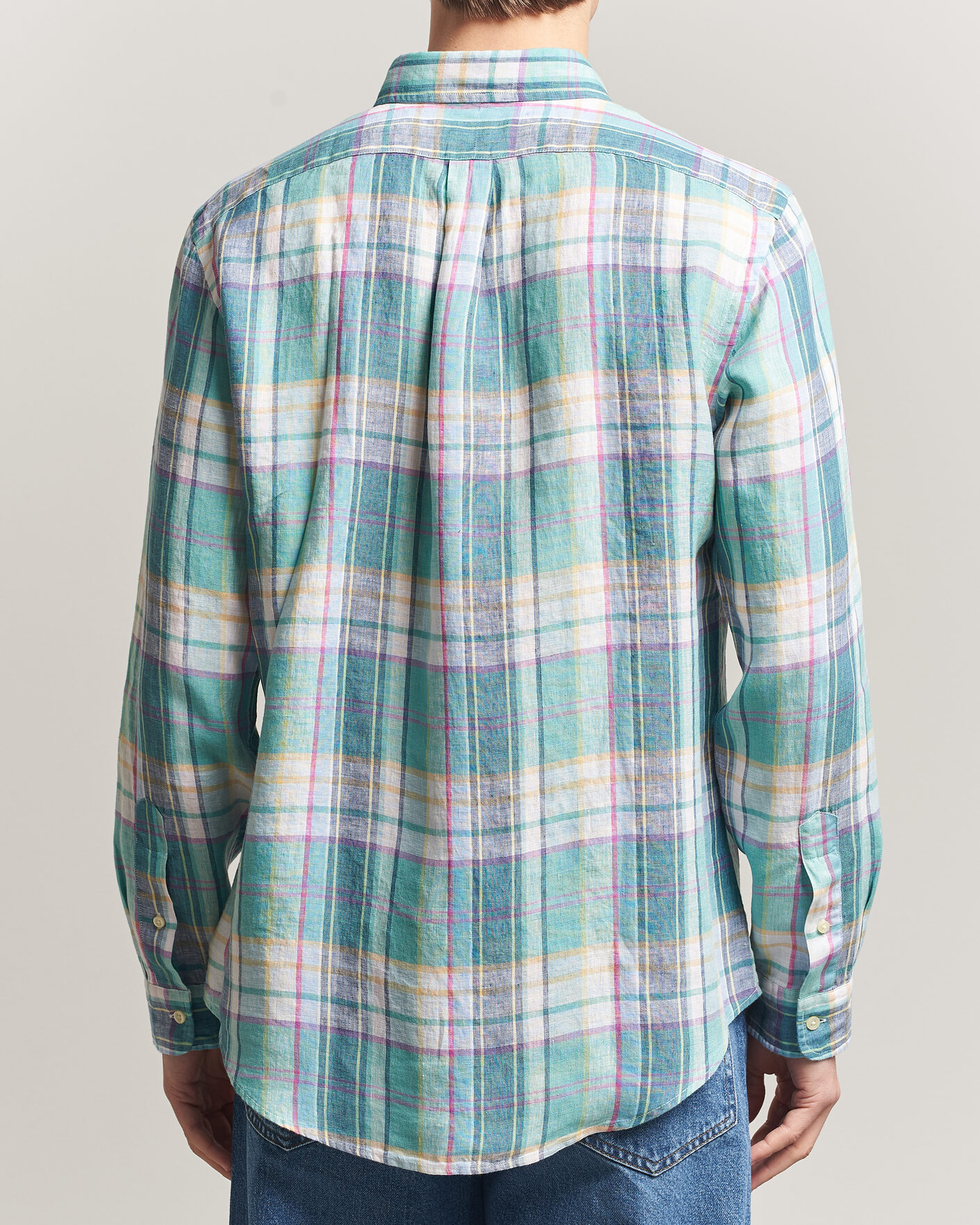 Heren | Overhemden | Polo Ralph Lauren | Custom Fit Check Linen Shirt Green/Blue/White