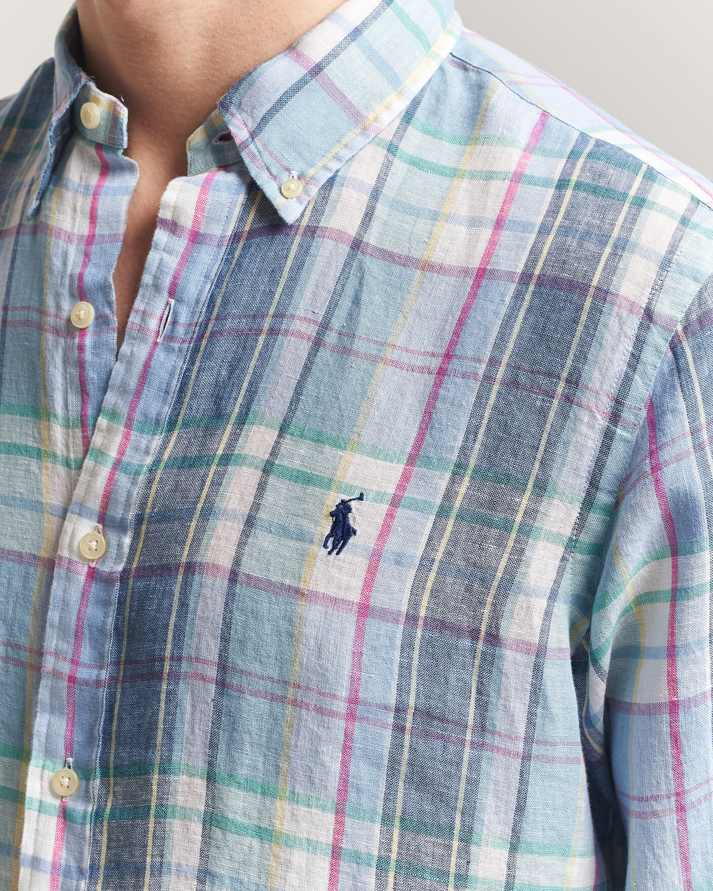 Heren | Overhemden | Polo Ralph Lauren | Custom Fit Check Linen Shirt Blue/White