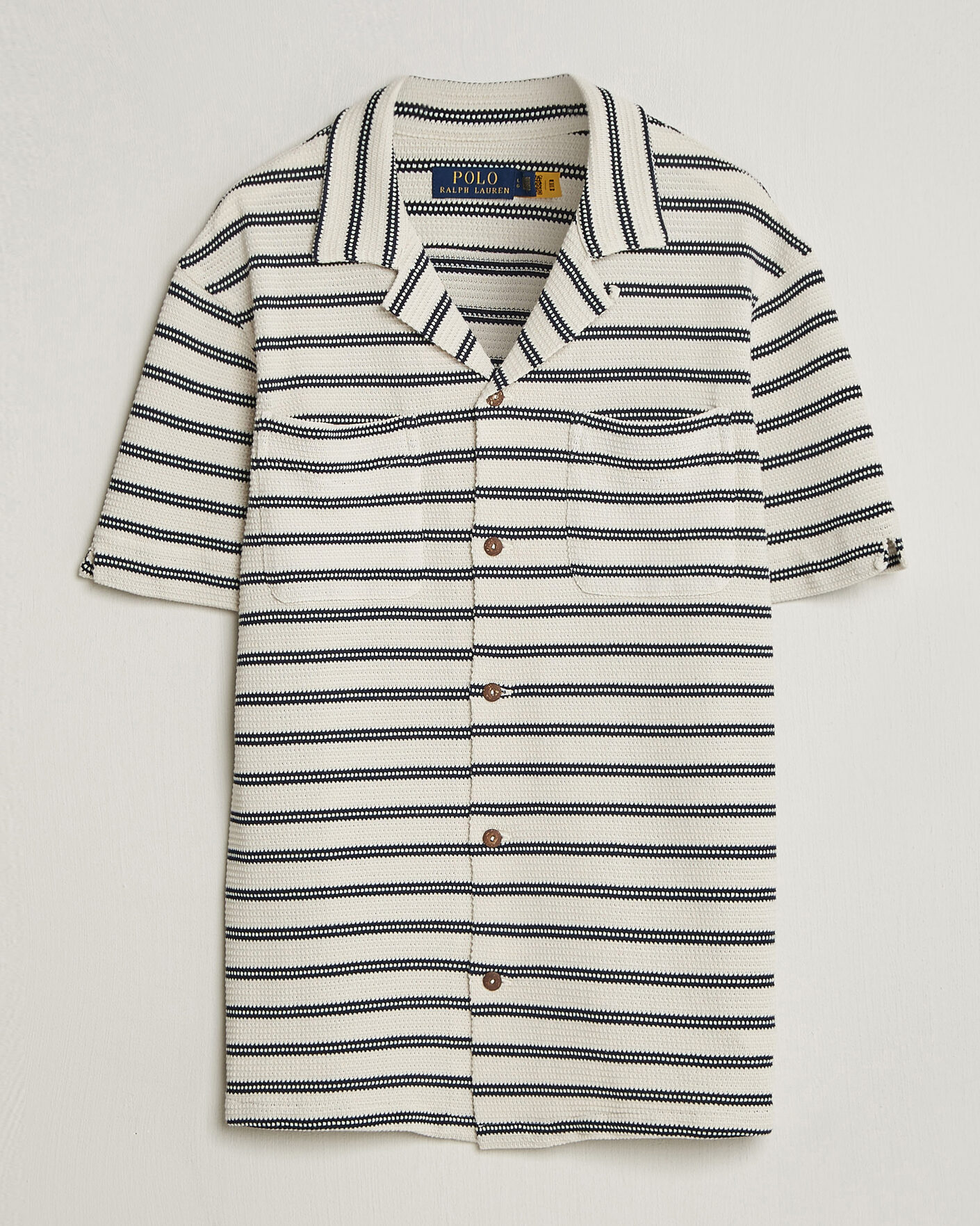 Heren | Overhemden | Polo Ralph Lauren | Knitted Camp Shirt Pale Cream/Newport Navy
