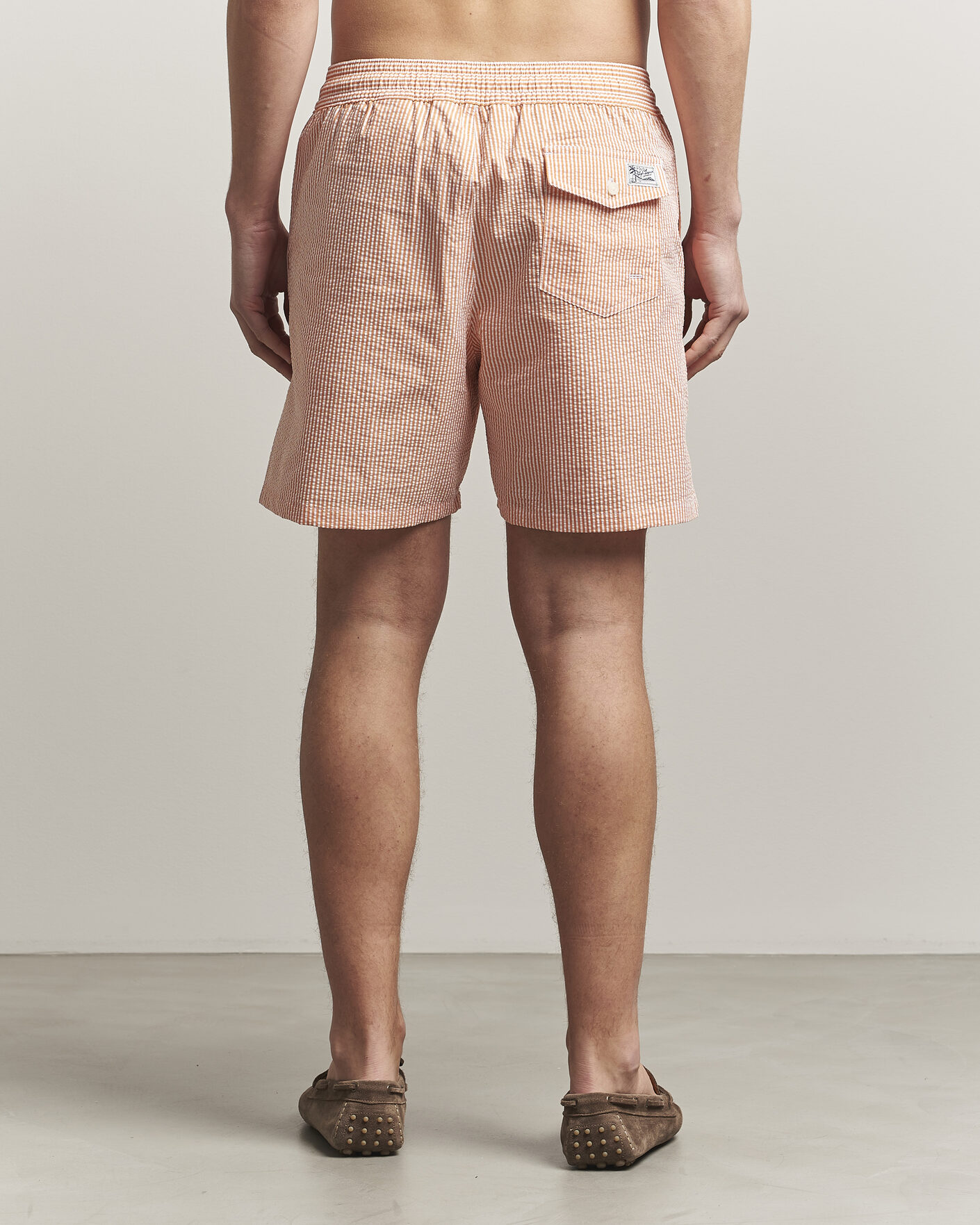 Heren | Zwembroek | Polo Ralph Lauren | Traveler Mid Trunk Seersucker Peach