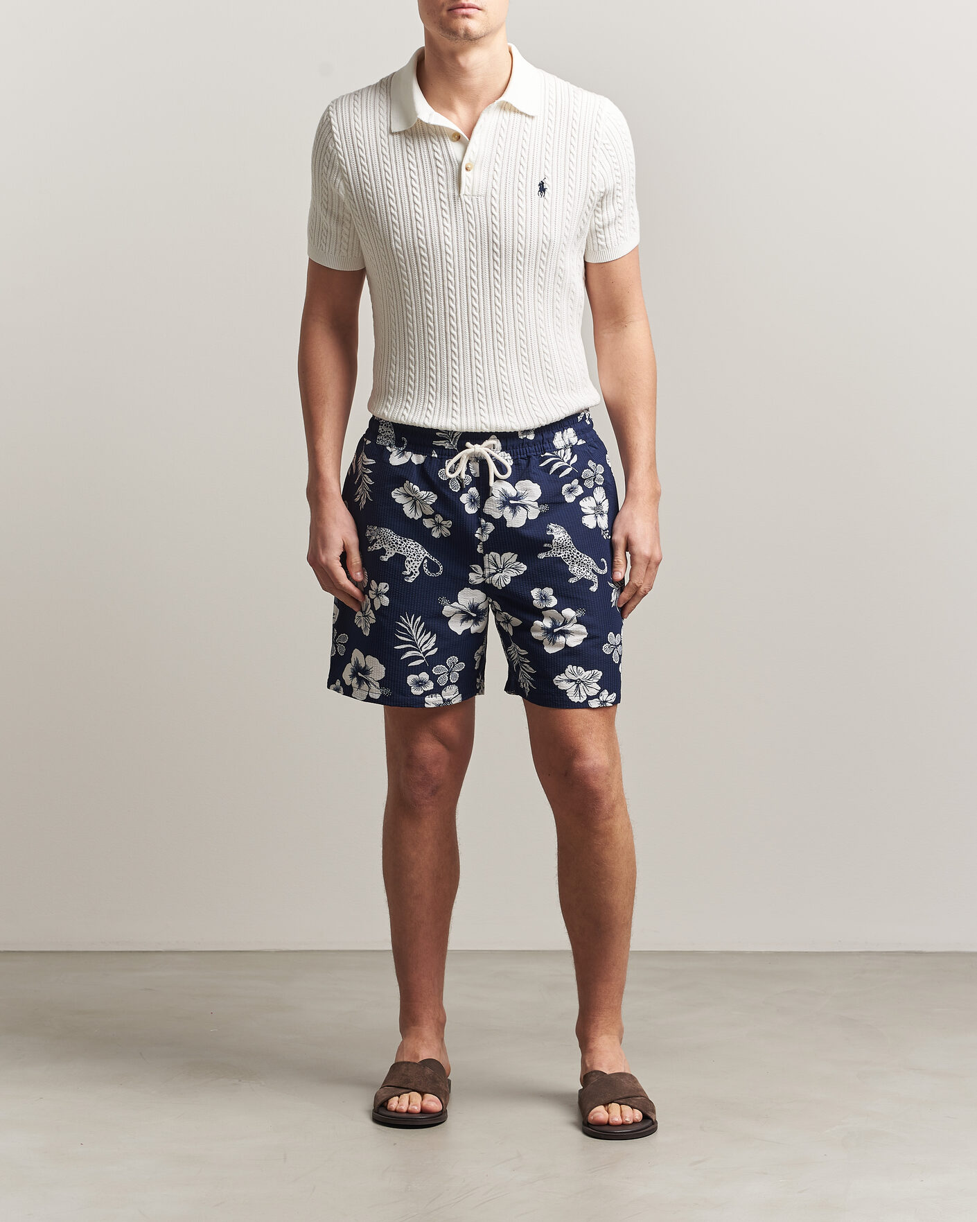 Heren | Zwembroek | Polo Ralph Lauren | Traveler Mid Trunk Seersucker Jaguar Tropical