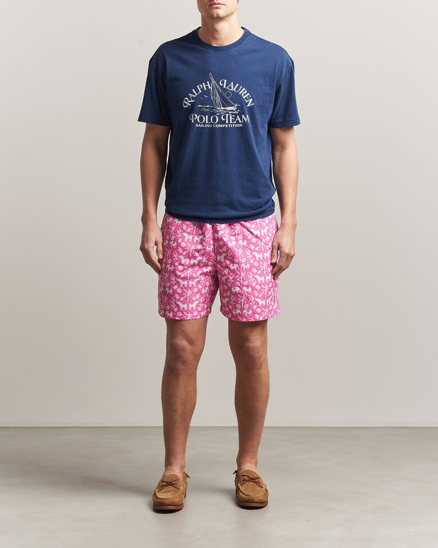 Heren | Zwembroek | Polo Ralph Lauren | Traveler Print Mid Trunk Pink