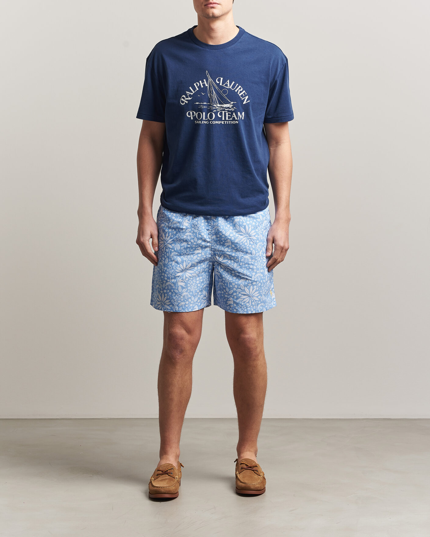 Heren | Zwembroek | Polo Ralph Lauren | Traveler Print Mid Trunk Blue