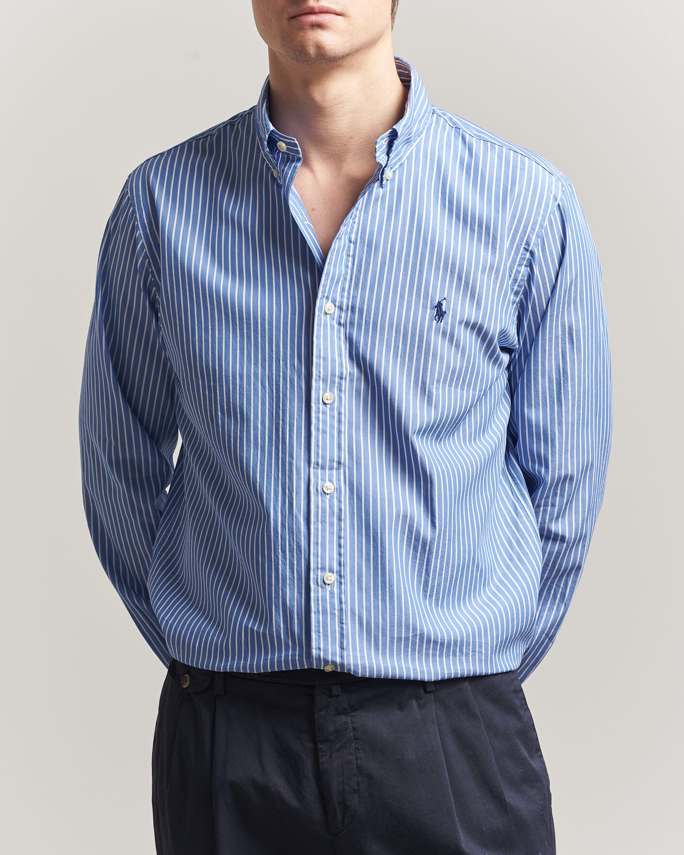 Heren | Overhemden | Polo Ralph Lauren | Custom Fit Poplin Striped Shirt Medium Blue