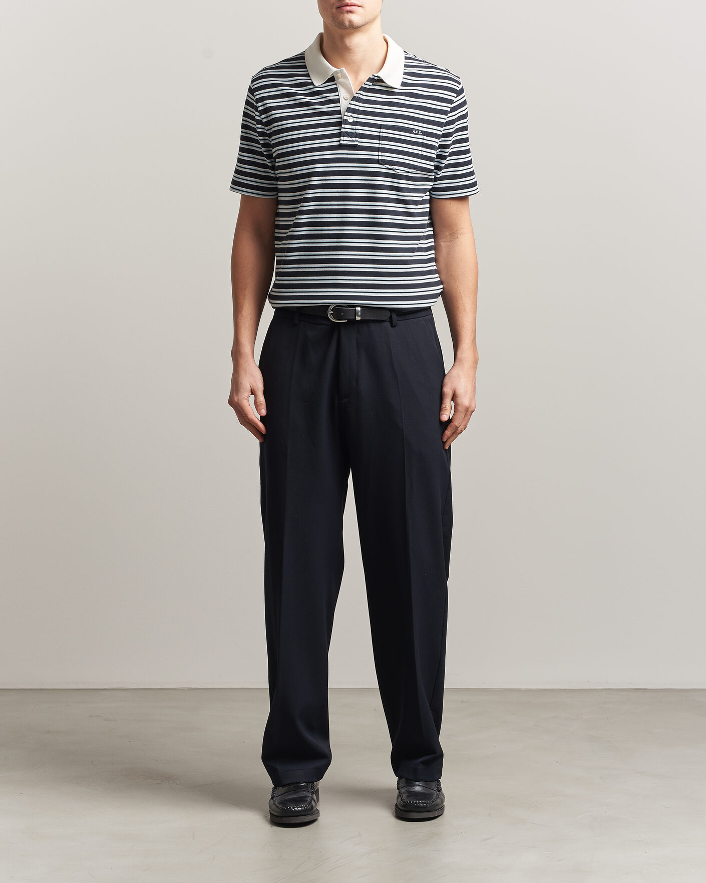 Heren | Polo's | A.P.C. | Oscar Striped Polo Dark Navy