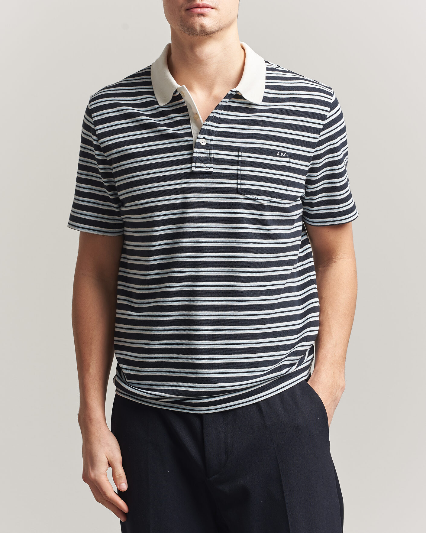 Heren | Polo's | A.P.C. | Oscar Striped Polo Dark Navy