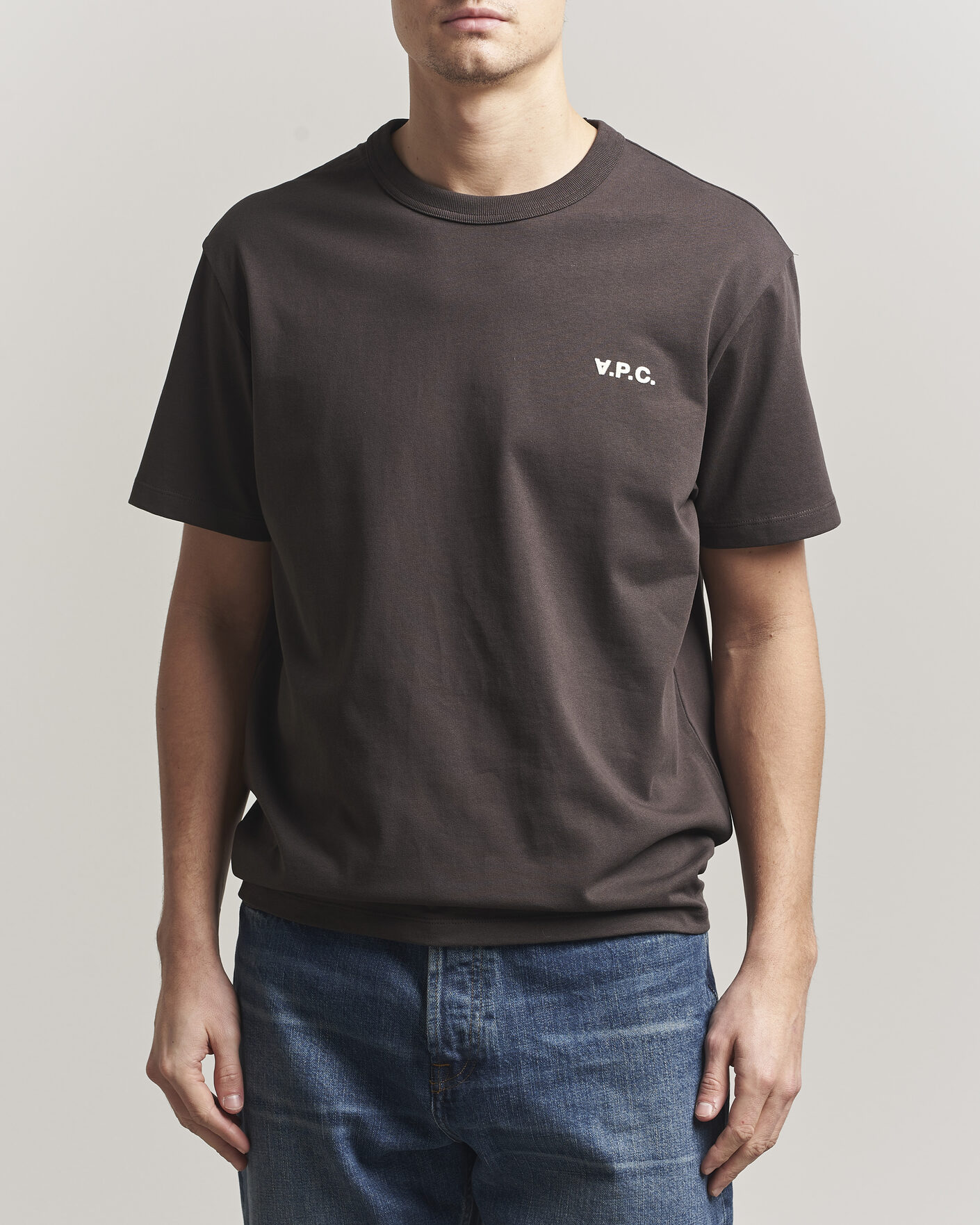 Heren | T-shirts | A.P.C. | Boxy Fit Petit VPC T-Shirt Ecru Brown