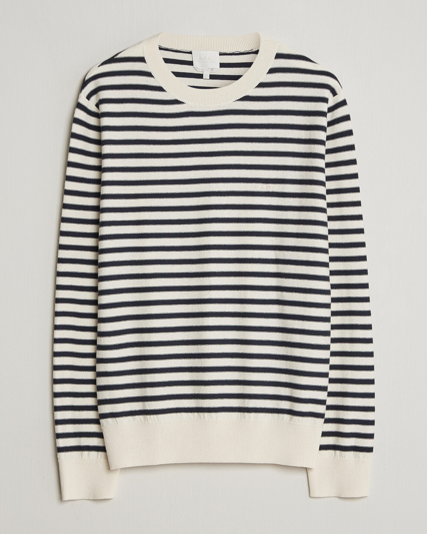 Heren | Truien | A.P.C. | Paul Striped Knitted Sweater Ecru/Dark Navy