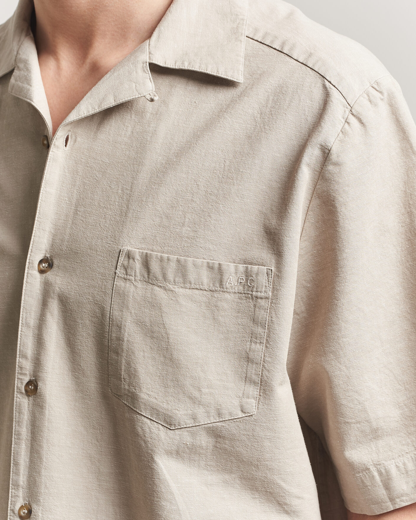 Heren | Overhemden | A.P.C. | Jude Cotton/Linen Short Sleeve Shirt Sage Green