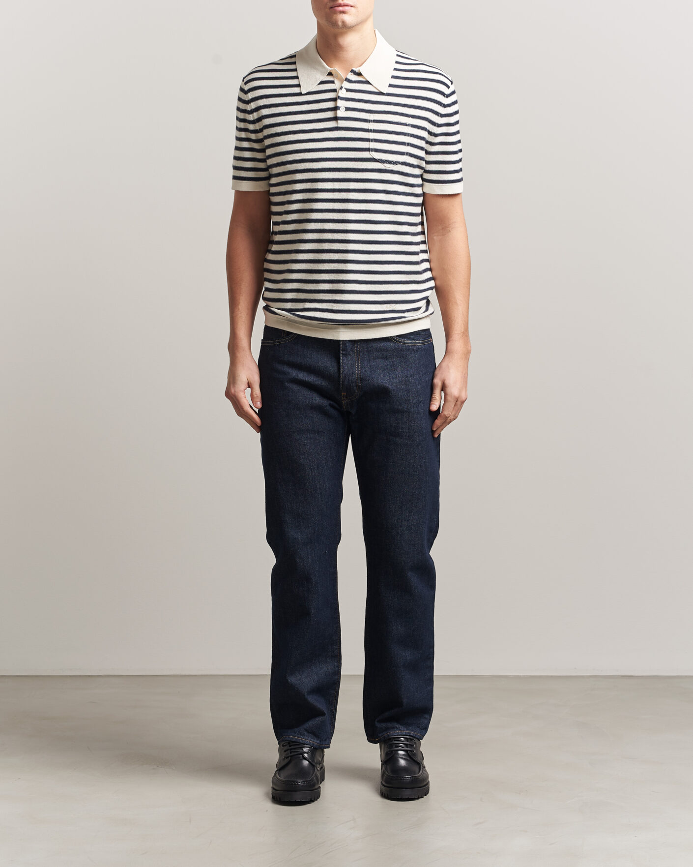 Heren | Polo's | A.P.C. | Eliot Cotton/Cashmere Knitted Polo Ecru/Navy