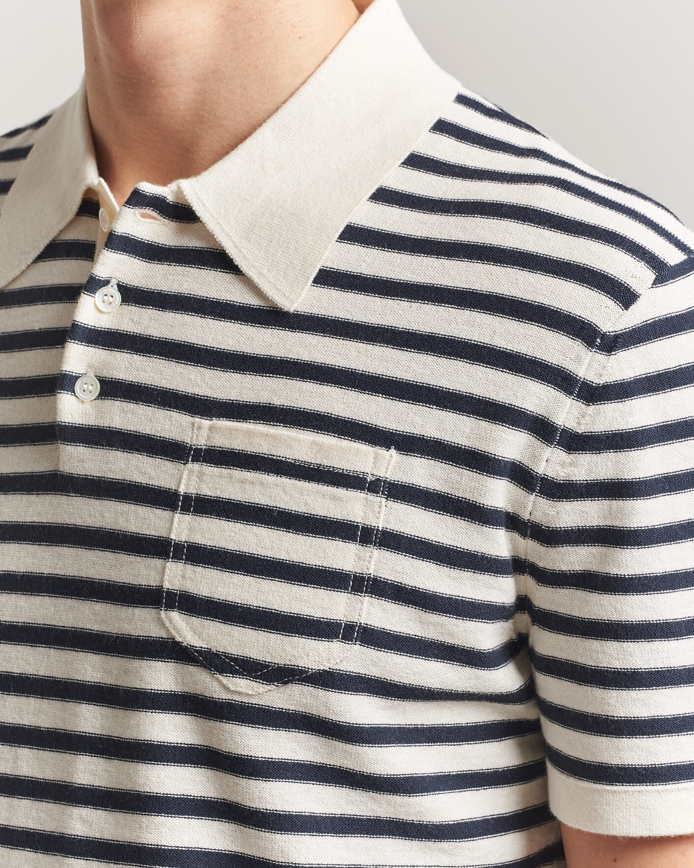 Heren | Polo's | A.P.C. | Eliot Cotton/Cashmere Knitted Polo Ecru/Navy