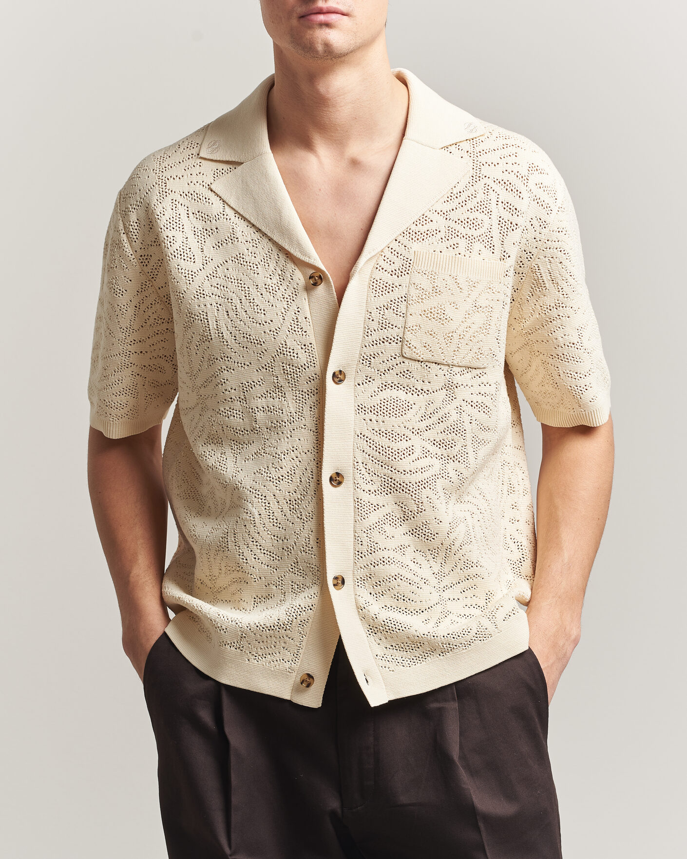 Heren | Overhemden | Drôle de Monsieur | Knitted Resort Shirt Off White
