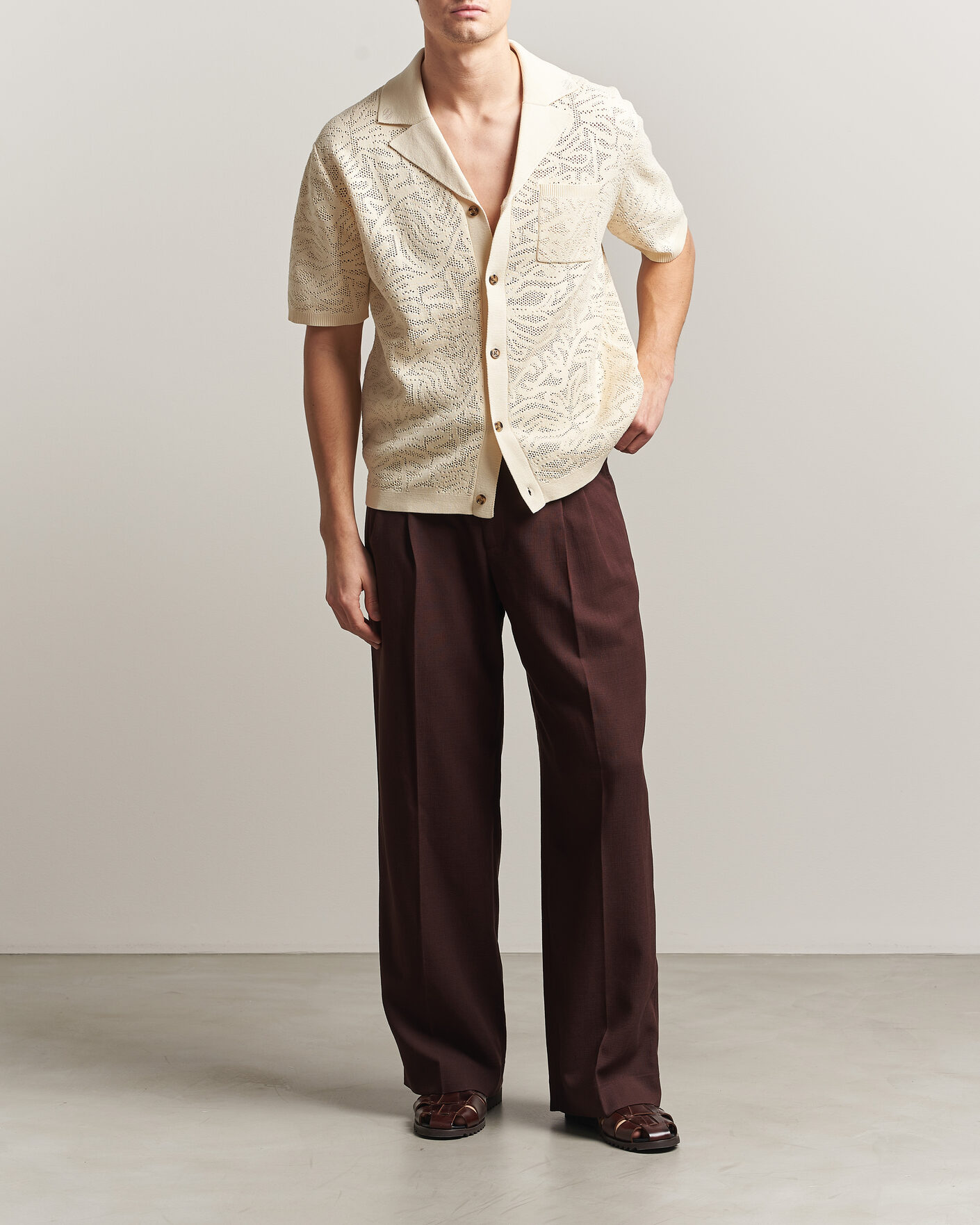 Heren | Broeken | Drôle de Monsieur | Viscose Pleated Trousers Brown
