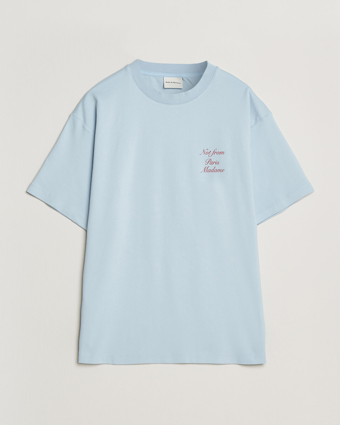 Heren | T-shirts | Drôle de Monsieur | Slogan Cursive T-Shirt Light Blue