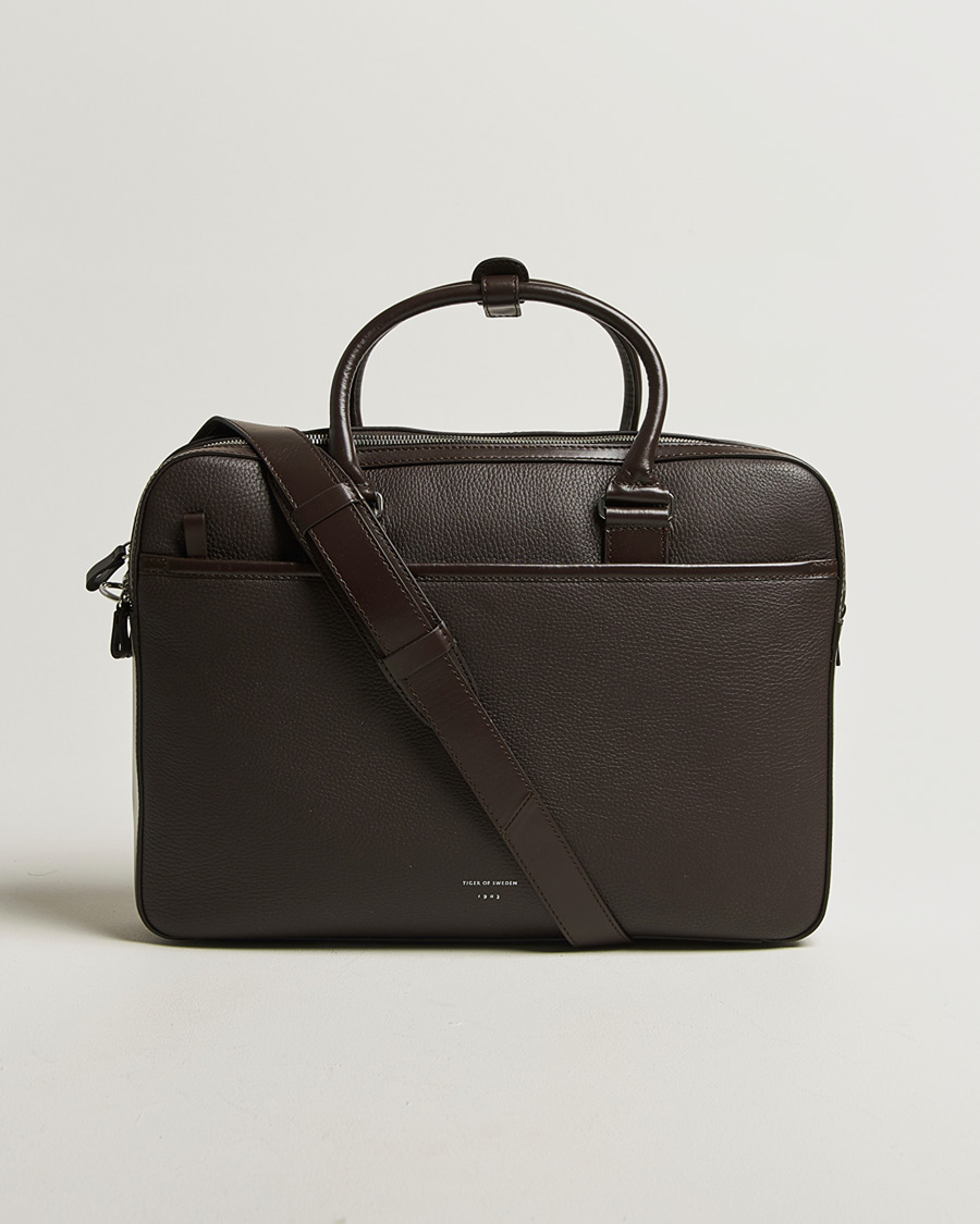Heren | Tassen | Tiger of Sweden | Burin Grained Leather Briefcase Dark Brown
