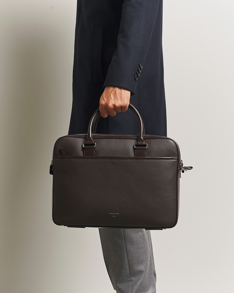 Heren | Tassen | Tiger of Sweden | Burin Grained Leather Briefcase Dark Brown
