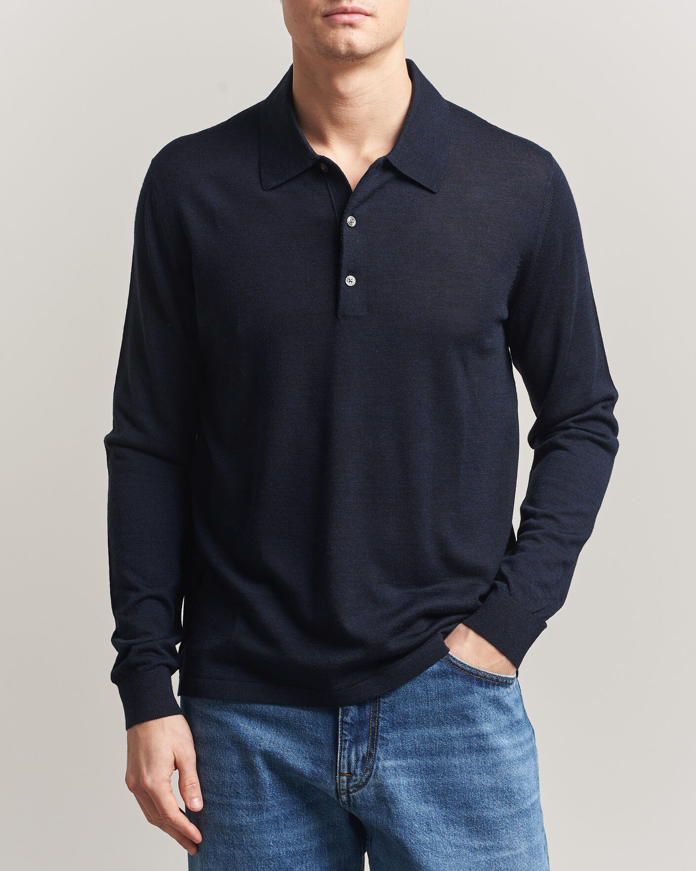 Heren | Truien | Tiger of Sweden | Eross Merino Knitted Polo Light Ink