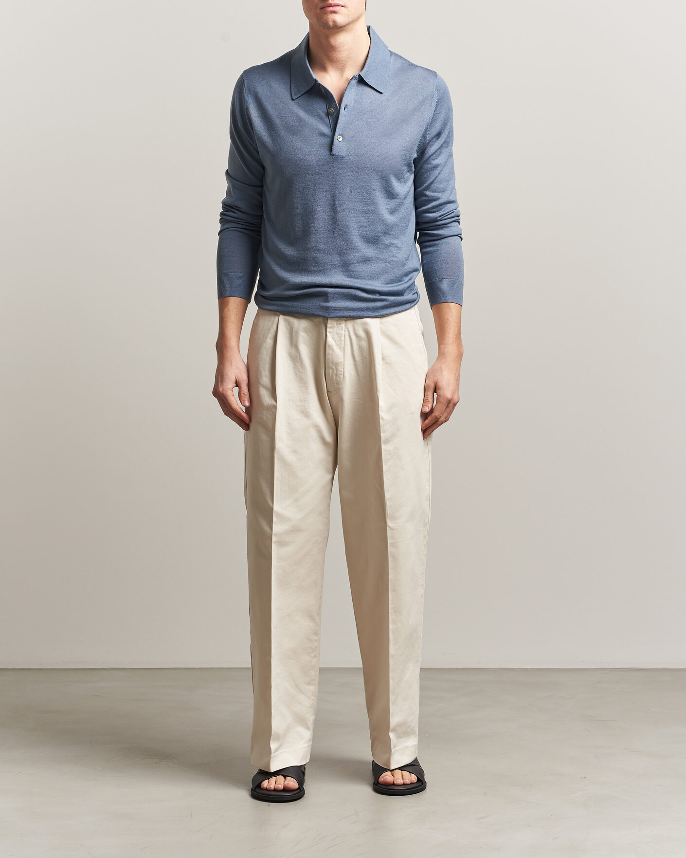 Heren | Truien | Tiger of Sweden | Eross Merino Knitted Polo Dull Blue