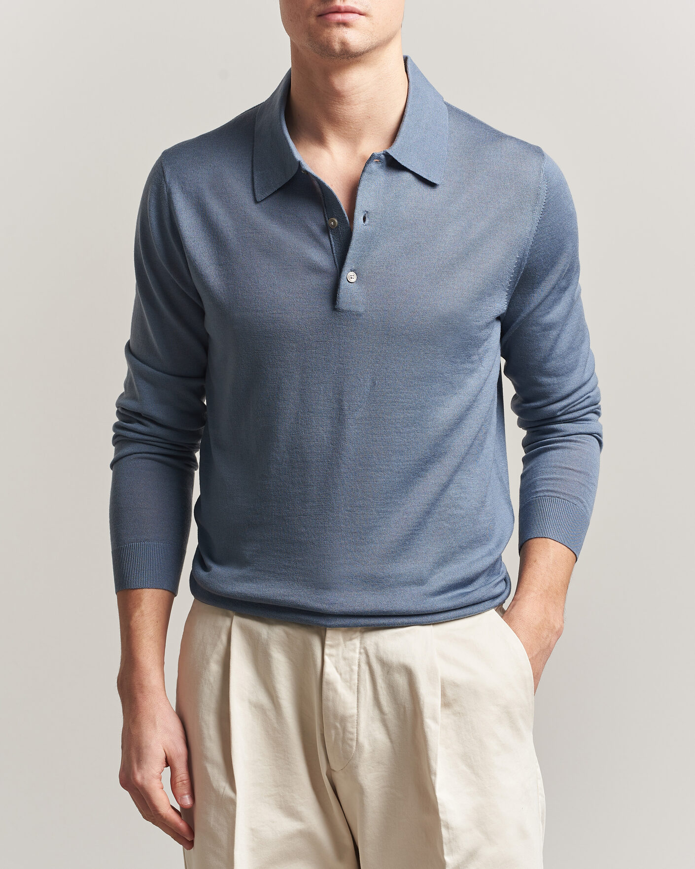 Heren | Truien | Tiger of Sweden | Eross Merino Knitted Polo Dull Blue