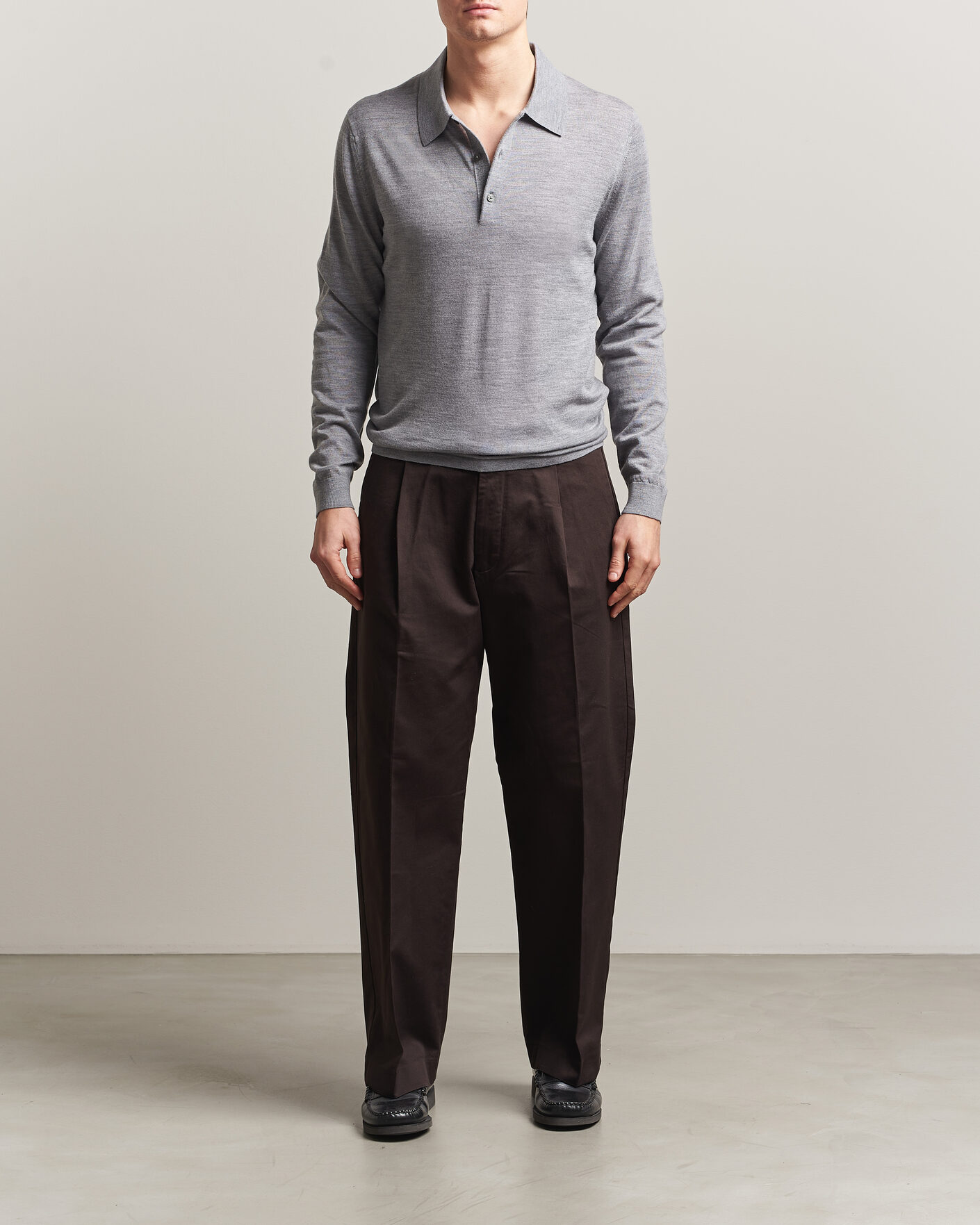 Heren | Truien | Tiger of Sweden | Eross Merino Knitted Polo Grey Melange