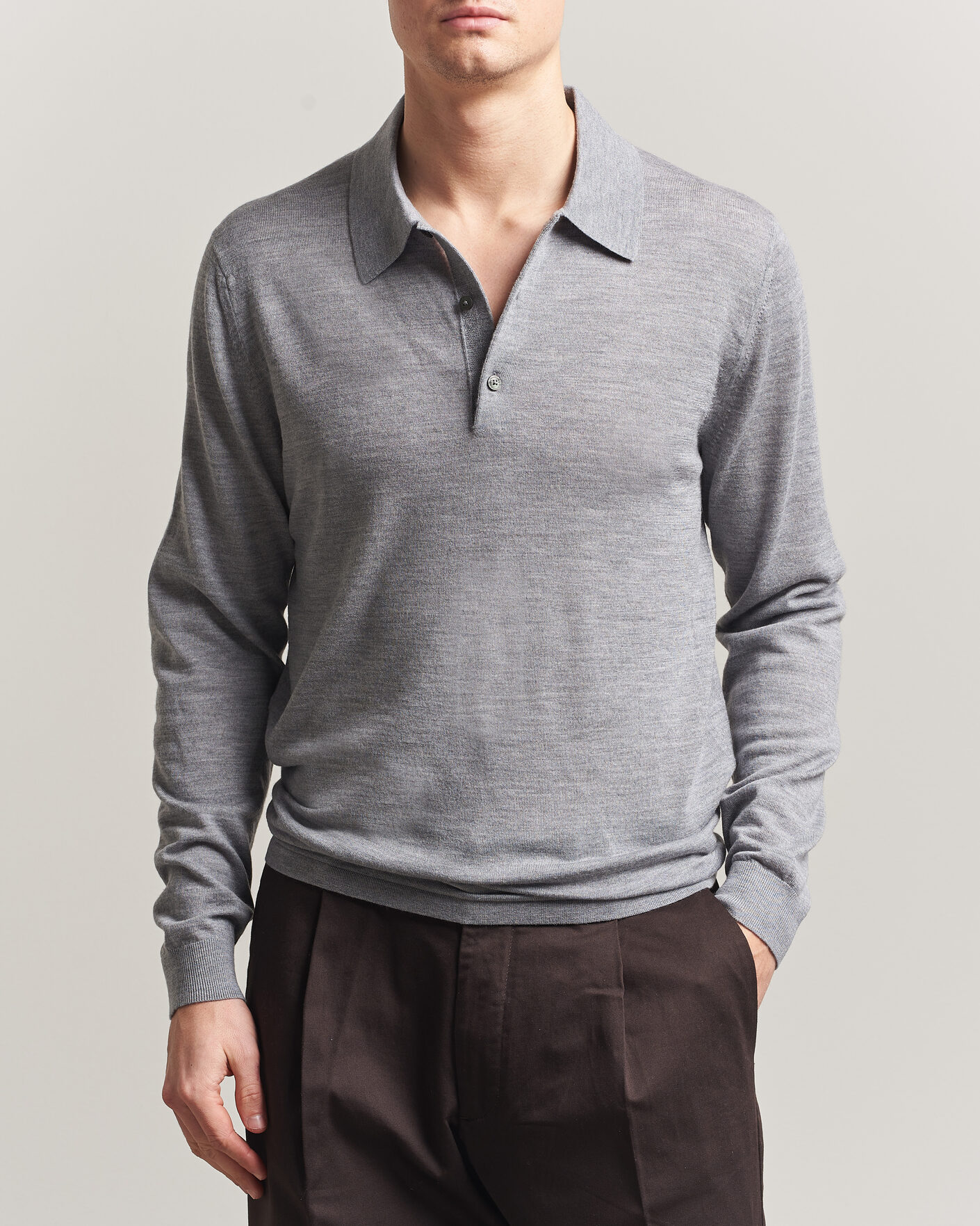 Heren | Truien | Tiger of Sweden | Eross Merino Knitted Polo Grey Melange