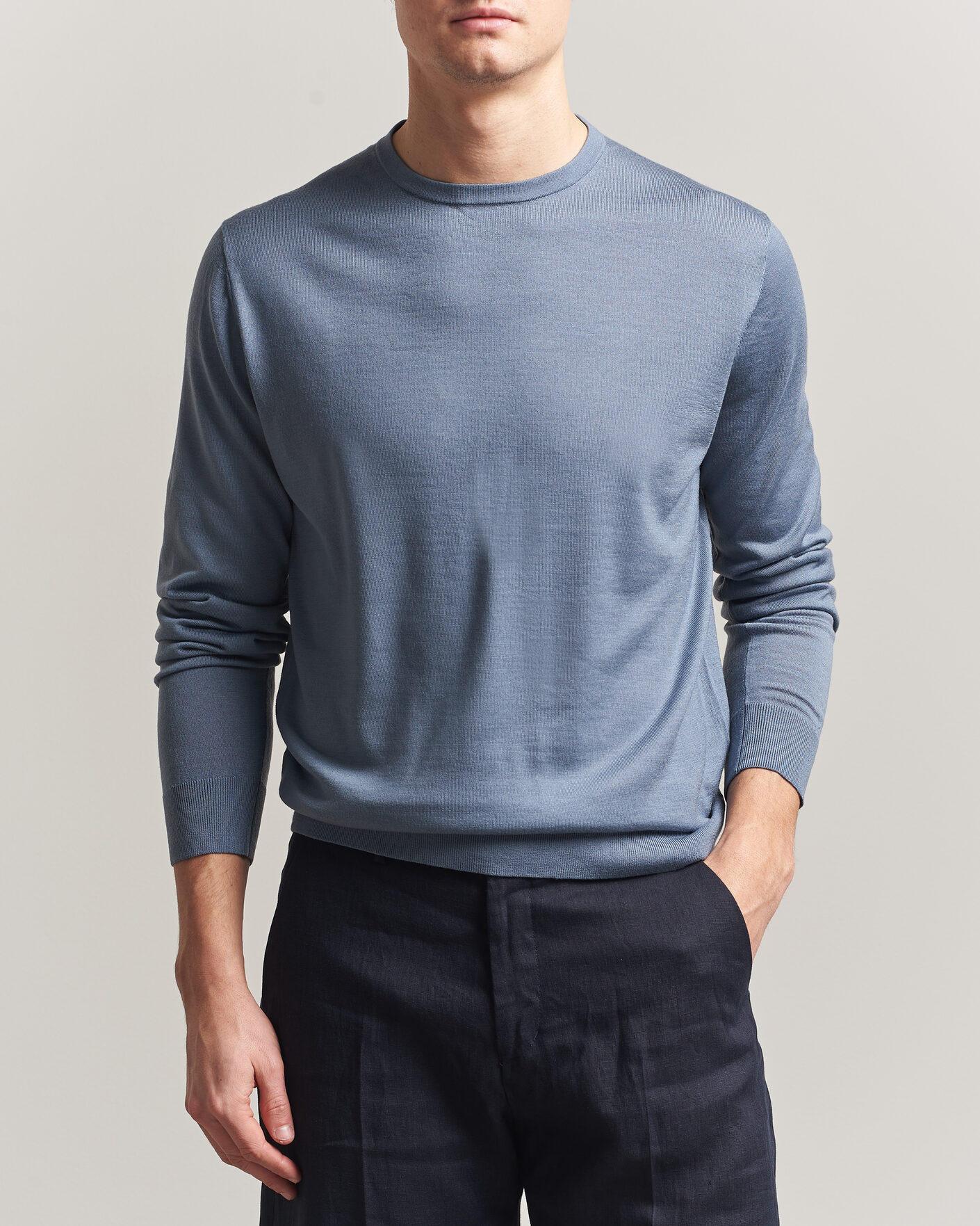 Heren | Truien | Tiger of Sweden | Connor Merino Knitted Crew Neck Dull Blue