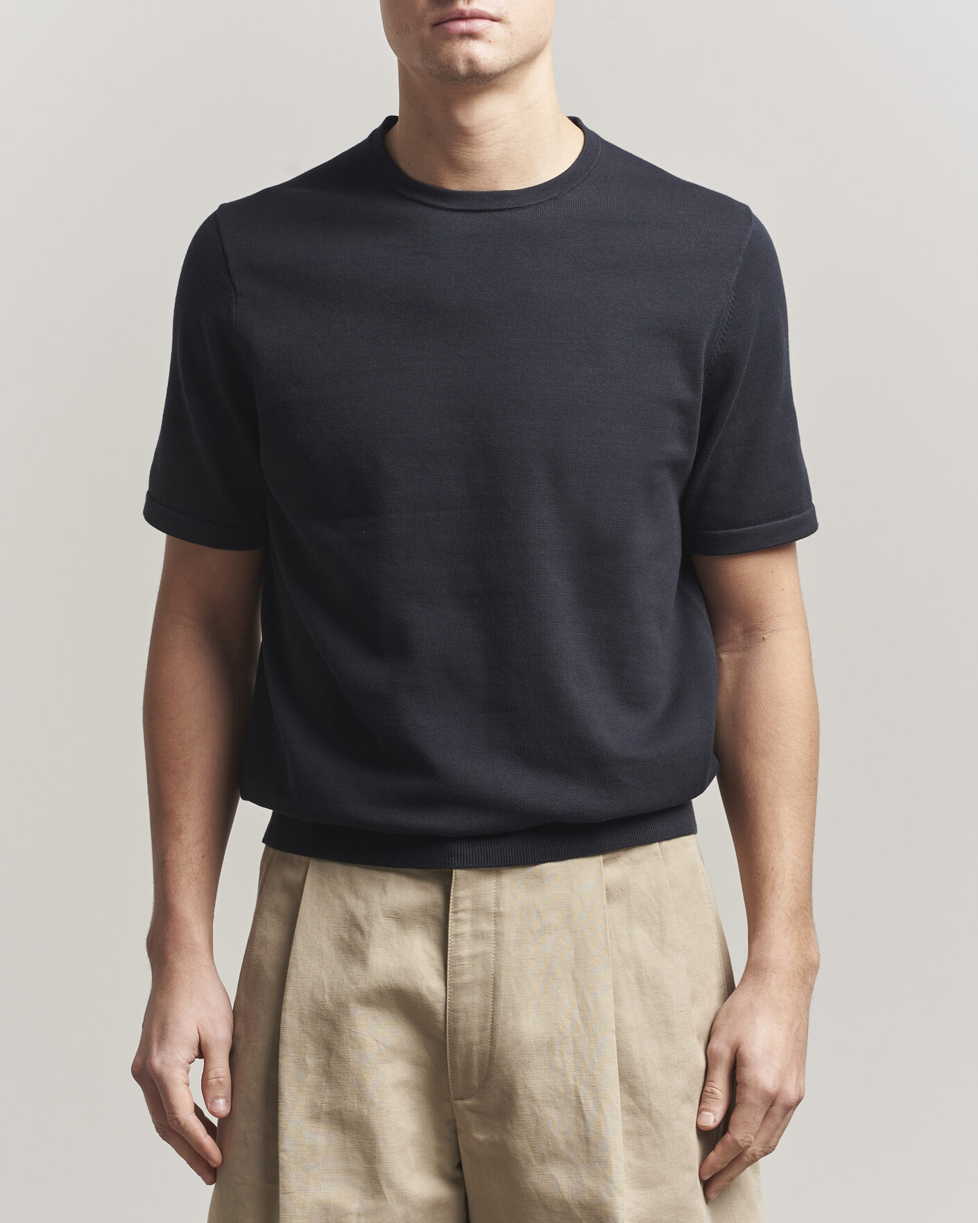 Heren | T-shirts | Tiger of Sweden | Connor Cotton Knitted T-Shirt Light Ink