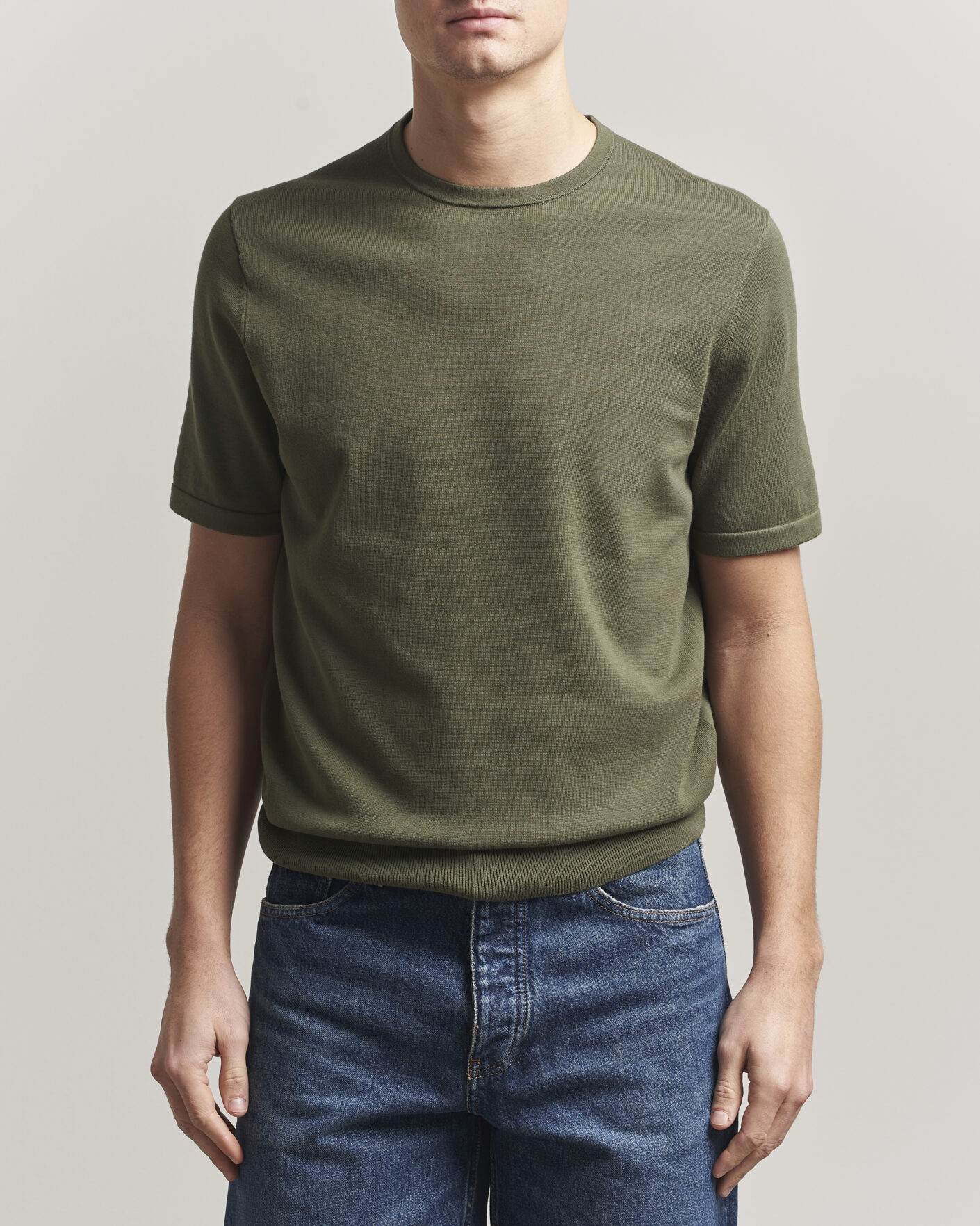 Heren | T-shirts | Tiger of Sweden | Connor Cotton Knitted T-Shirt Kalamata Green