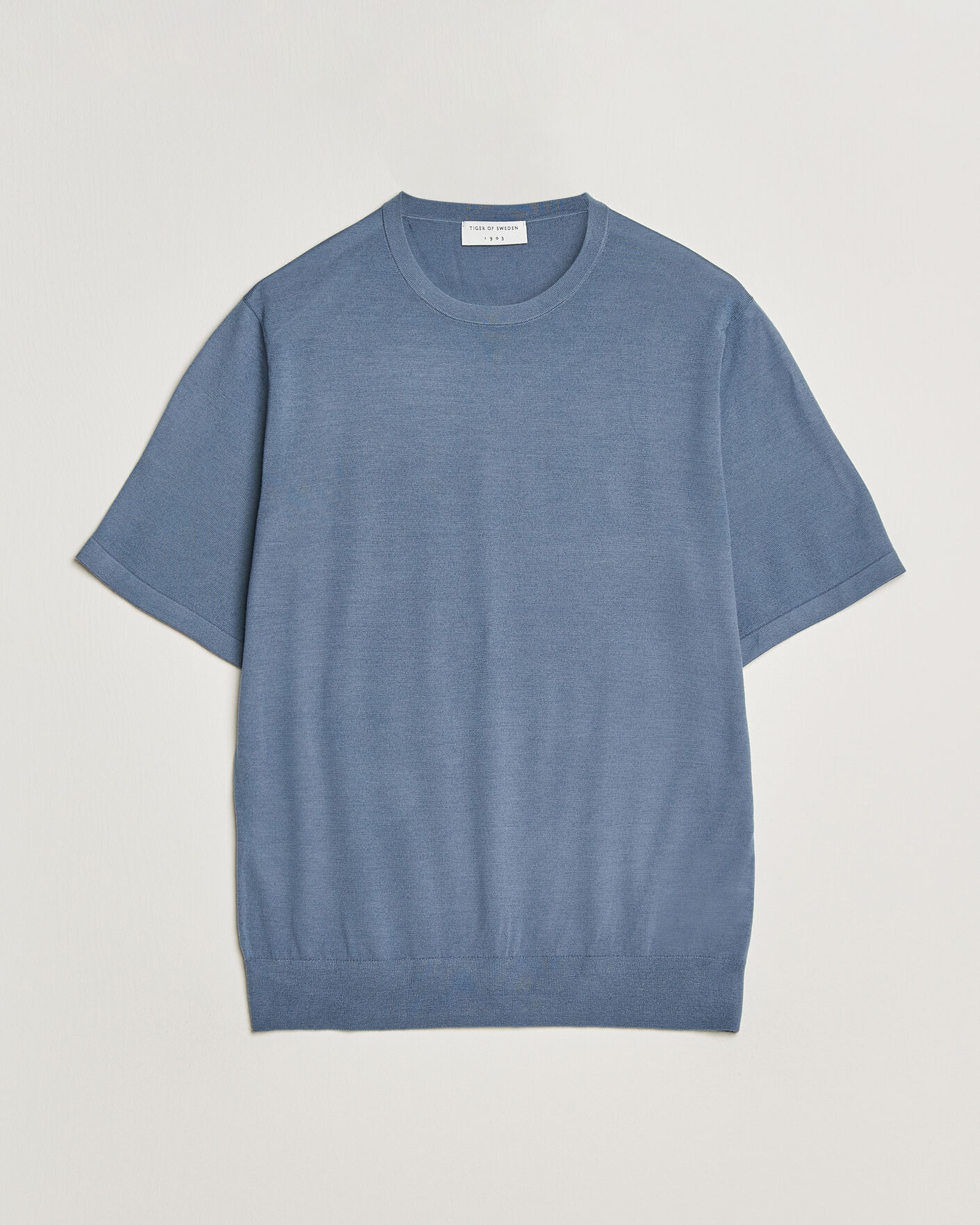 Heren | T-shirts | Tiger of Sweden | Connor Merino Knitted T-Shirt Dull Blue