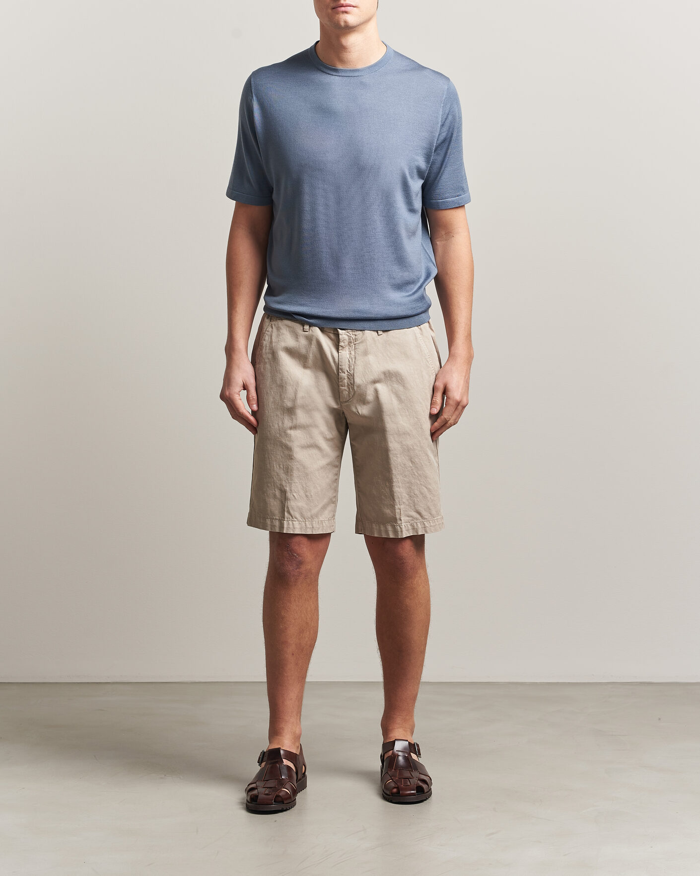 Heren | T-shirts | Tiger of Sweden | Connor Merino Knitted T-Shirt Dull Blue